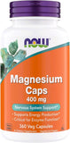 Now Foods Magnésium 400 mg capsules et emballage, soutien potentiel au métabolisme enzymatique