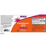 NOW Foods Acide pantothénique 500 mg, flacon: complément quotidien pour la vitalité potentielle.