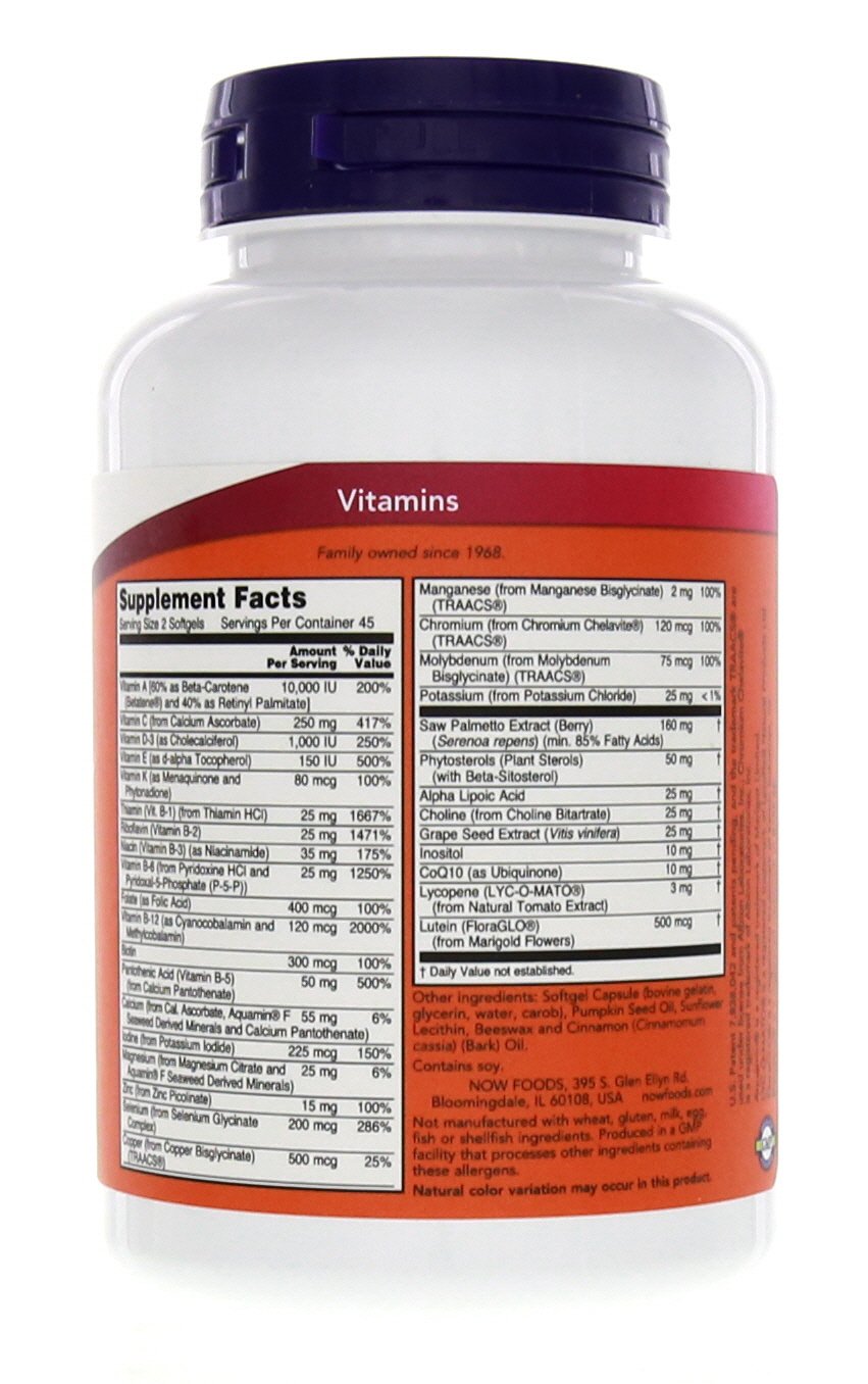 NOW Foods Adam™ – étiquette claire, informations sur les ingrédients et les portions.