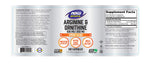NOW Foods Arginine Ornithine, etiquette-emballage, montre l'emballage clair et les gélules faciles à prendre.