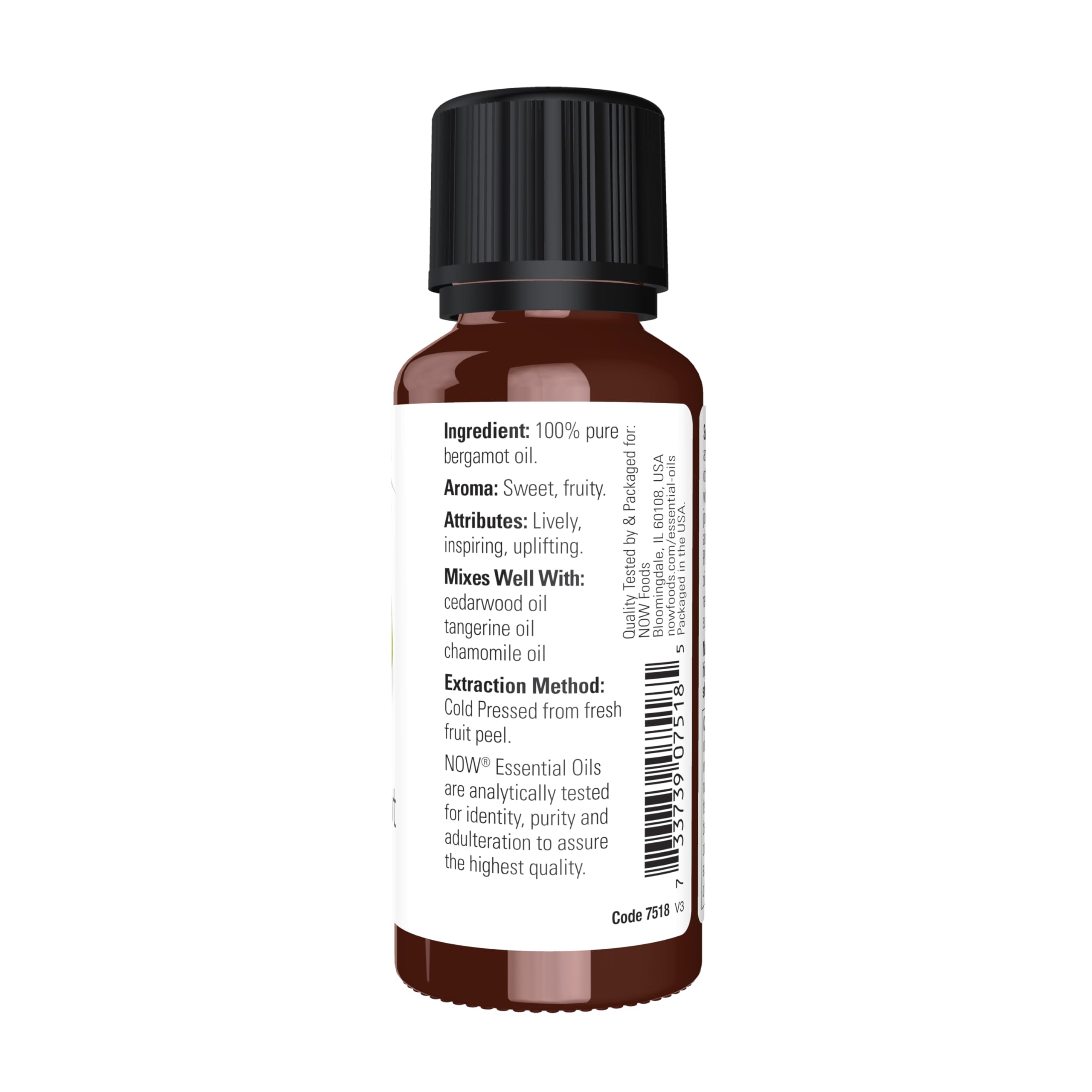 NOW Foods huile bergamote, diffusion aromatique pour ambiance rafraichissante