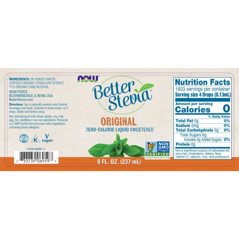 NOW Foods BetterStevia – pompe pour une dispersion rapide dans les boissons.