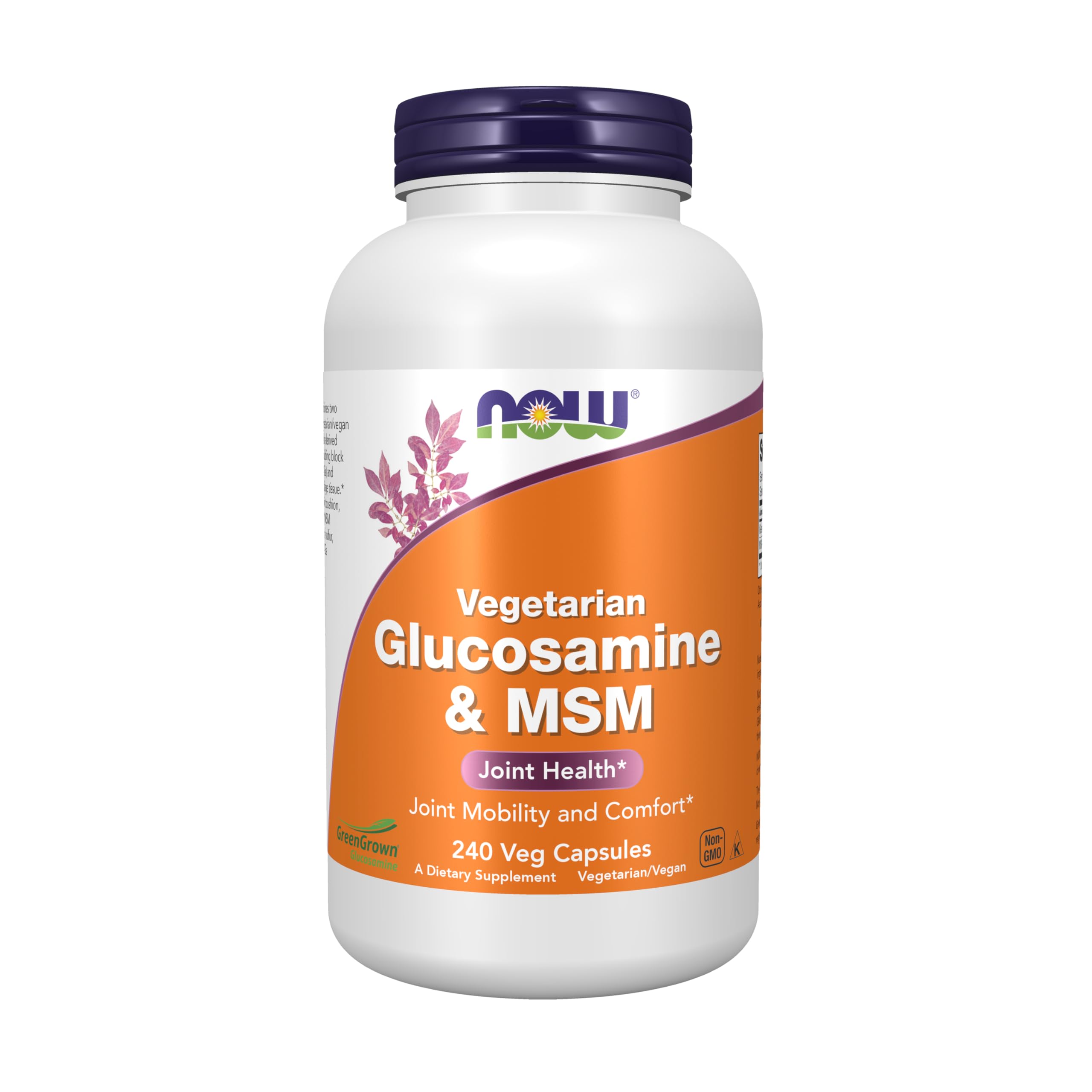 NOW Foods glucosamine MSM, bouteille de gélules végétales, soutien possible des articulations.