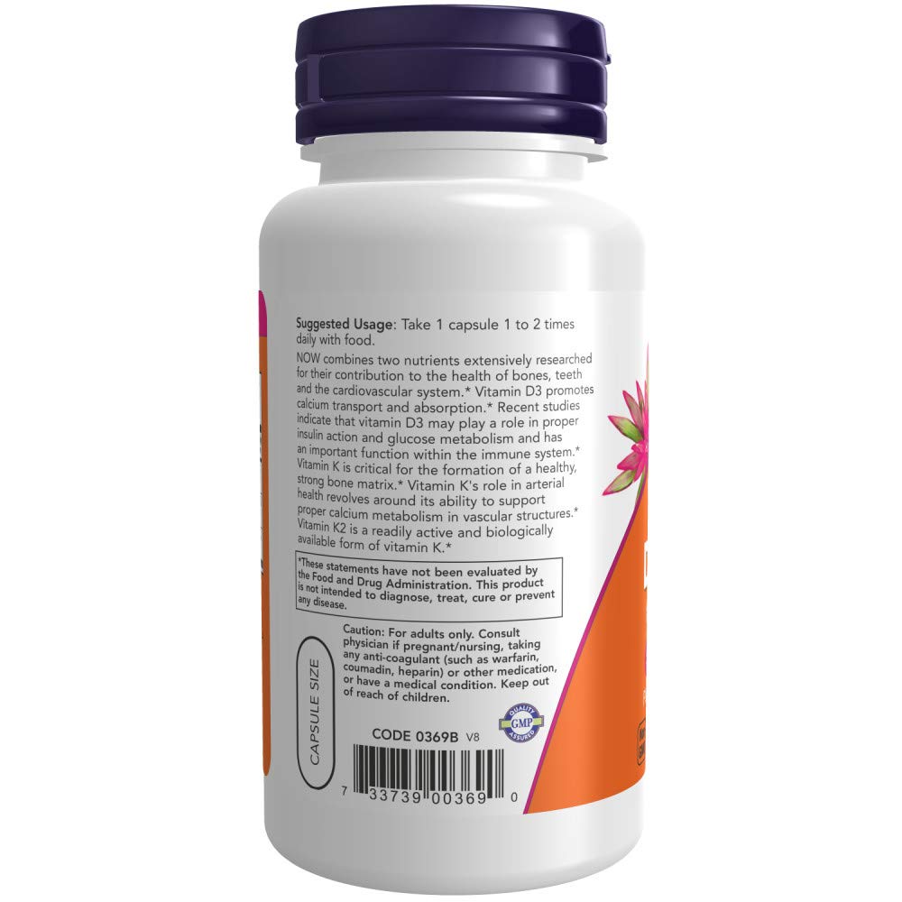 NOW Foods vitamine D3-K2, capsules végétales, peut aider à maintenir une matrice osseuse saine