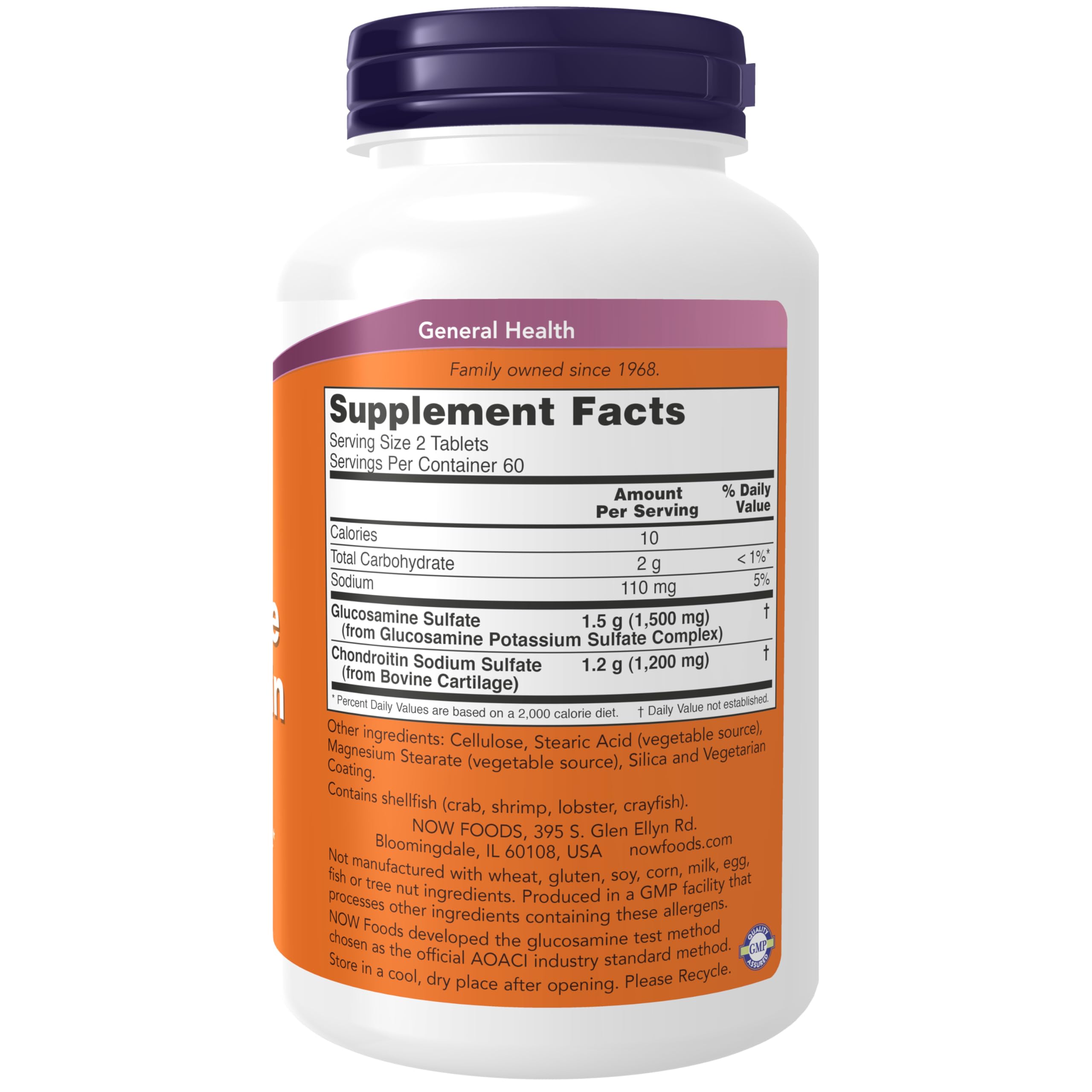 NOW Foods glucosamine-chondroïtine en sulfate, comprimés, dose quotidienne pratique et facile à prendre.