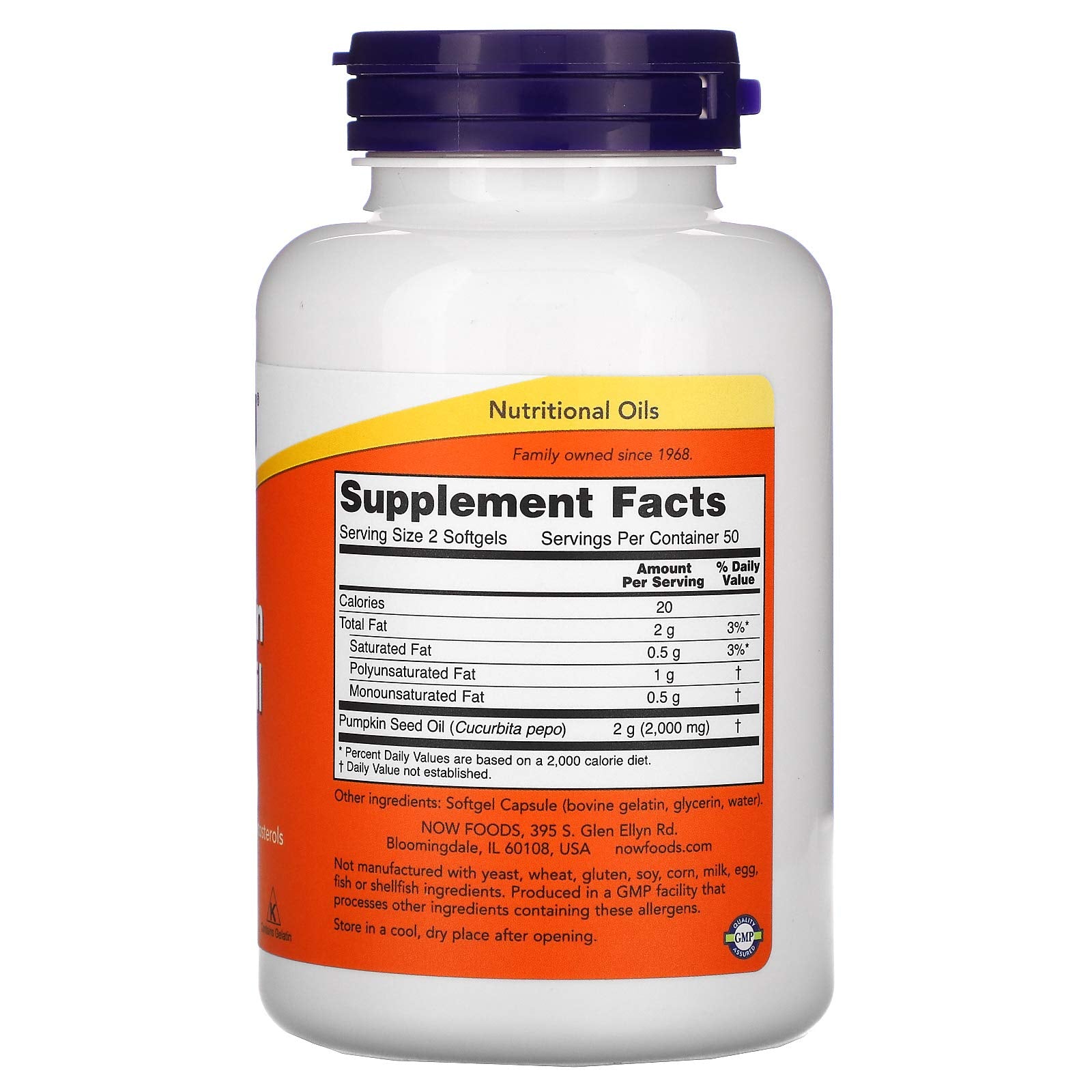 NOW Foods huile de potiron, capsules pratiques, idéal pour une routine beauté et bien-être.
