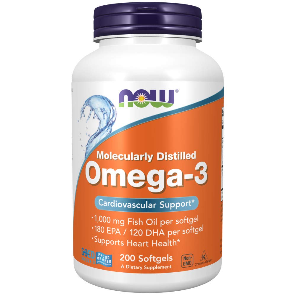 Now Foods Omega-3 huile de poisson, bouteille, soutien potentiel à la santé générale.