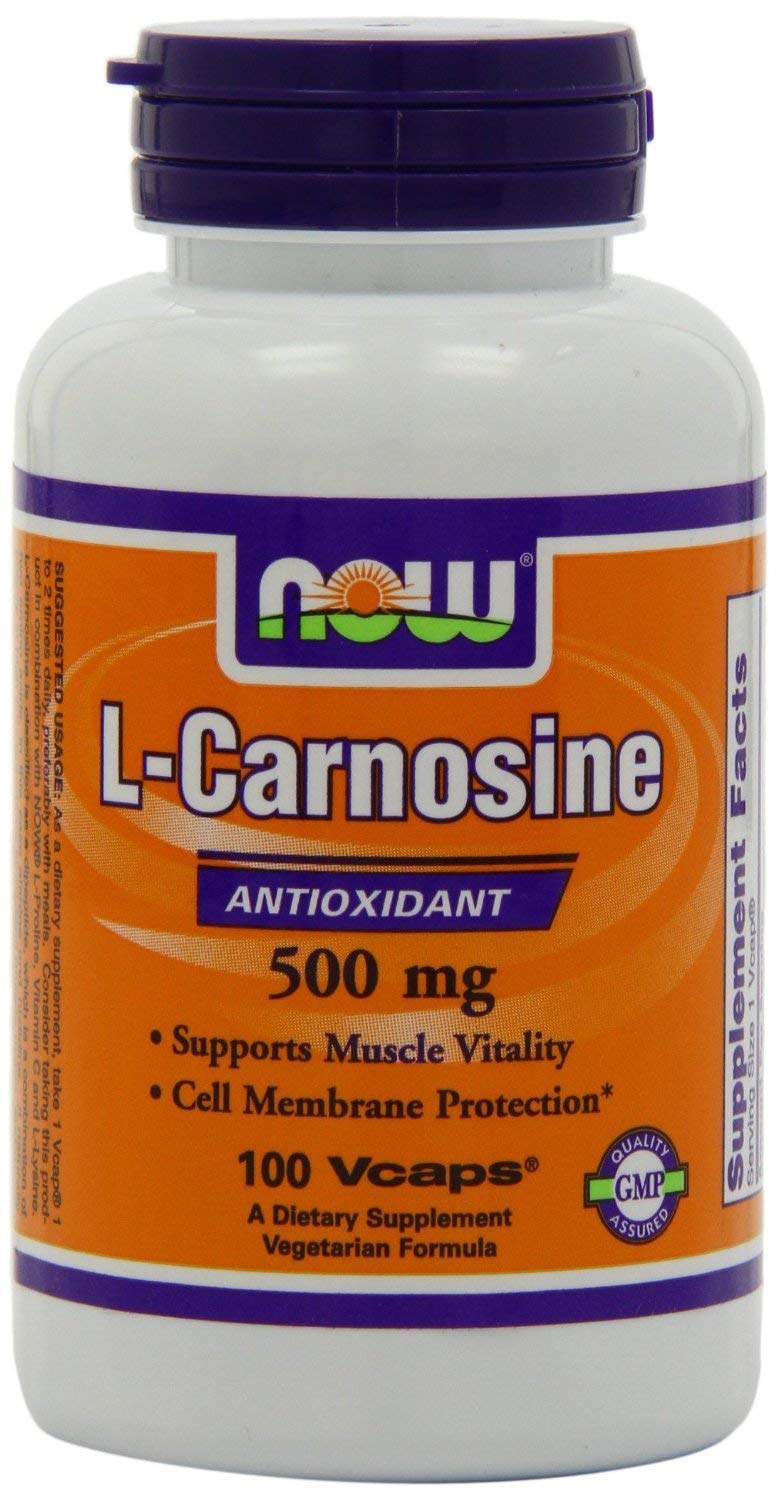 Now Foods L-Carnosine 500 mg, pack de 2 gélules végétales, soutien antioxydant potentiel.