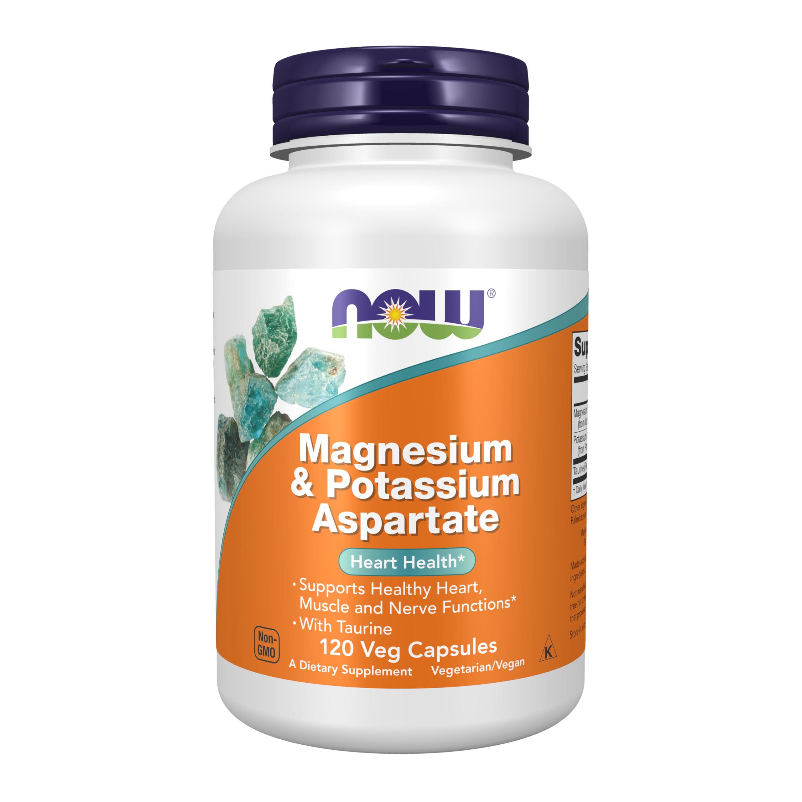 NOW Foods Magnésium et Potassium Aspartate Taurine en bouteille soutient cœur et nerfs.