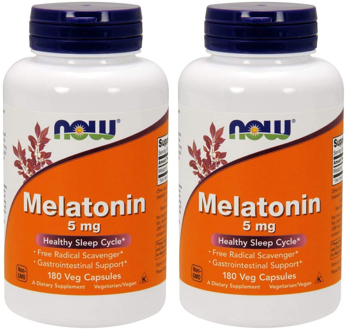 NOW Foods Mélatonine 5 mg – bouteille avec 180 capsules, soutien potentiel au cycle veille-sommeil