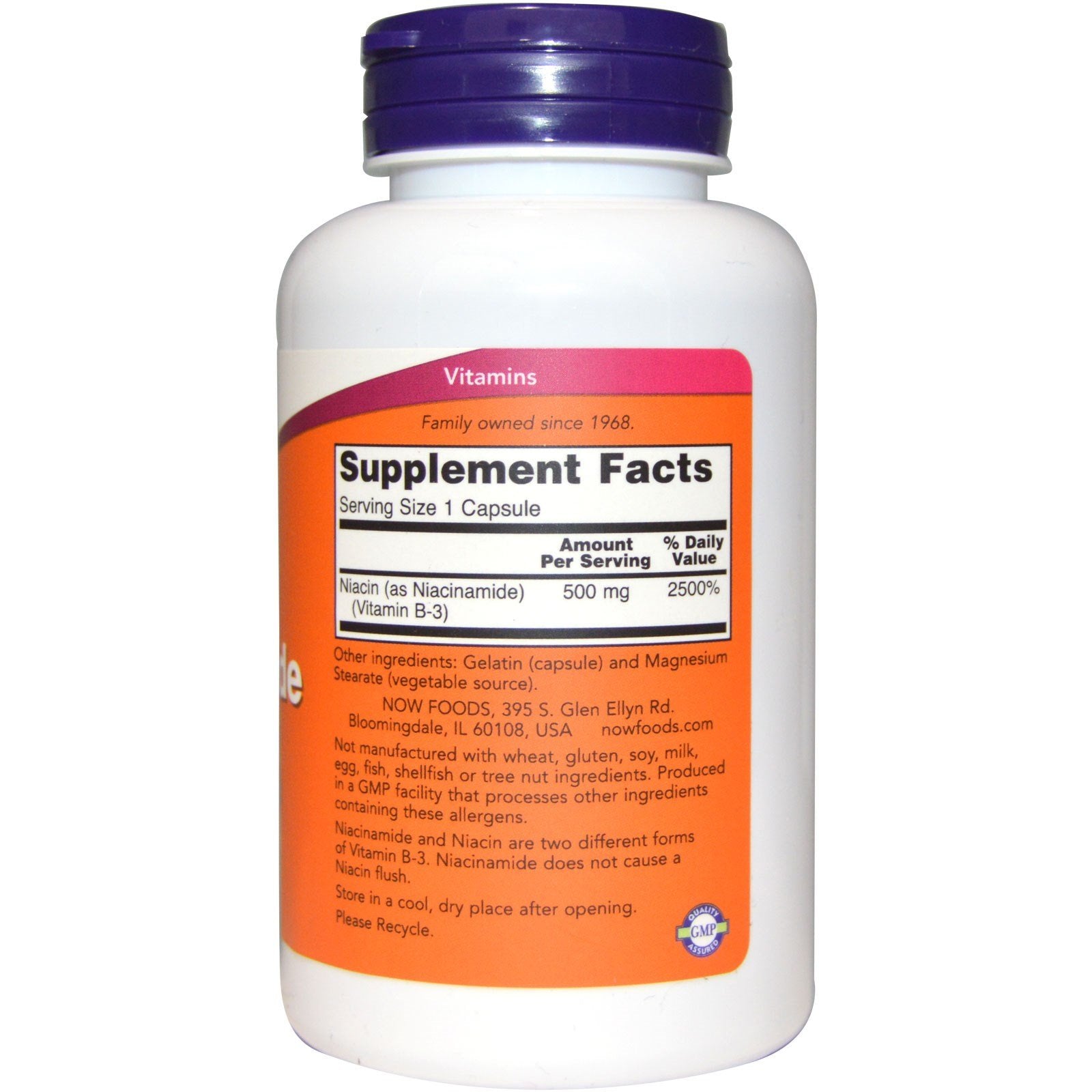 NOW Foods Niacinamide 500 mg, capsules: source pratique de vitamine B-3 sans flush.