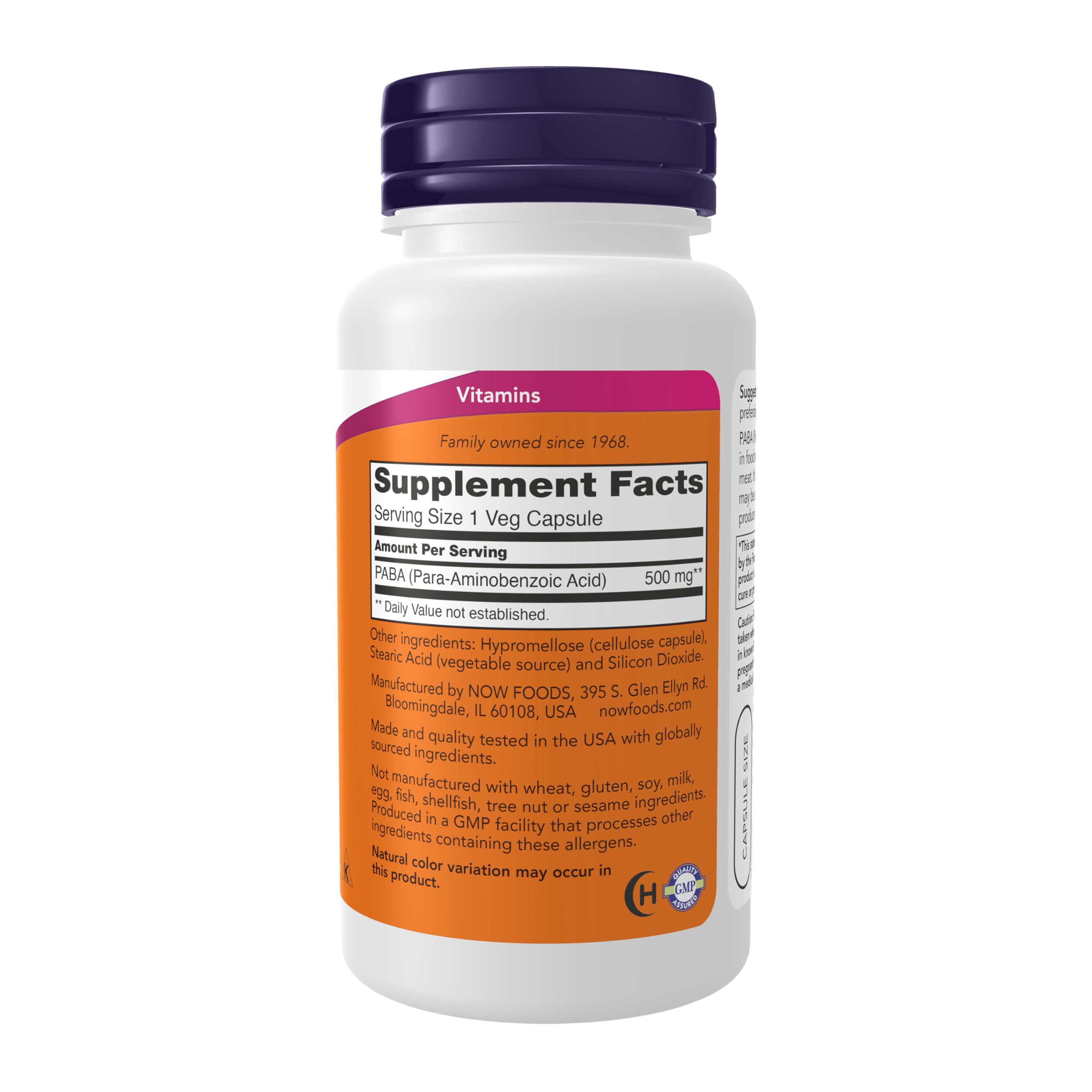 NOW Foods PABA 500mg, capsules faciles à prendre, complément pratique