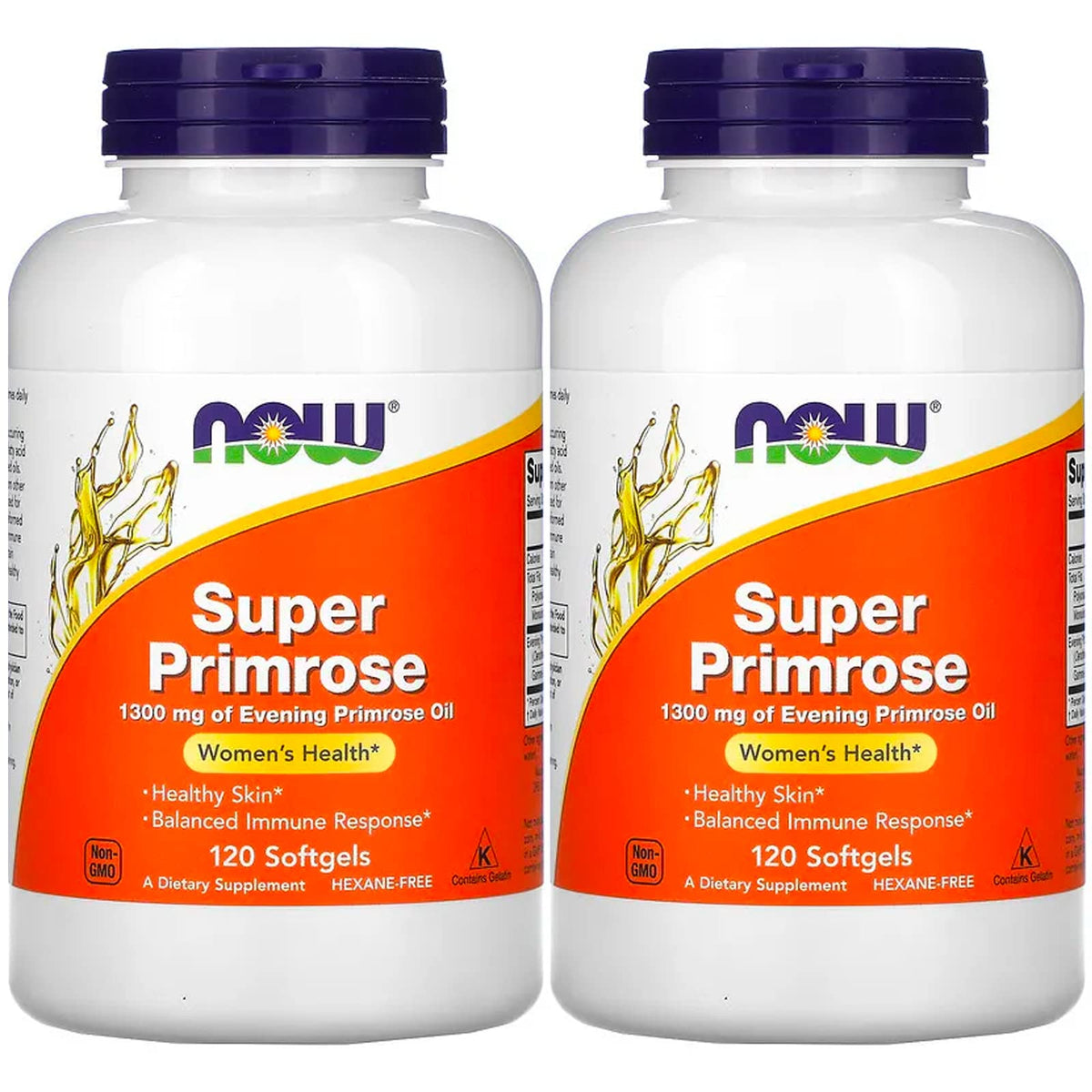 Flacon NOW Foods Super Primrose 1300 mg, pratique pour une routine quotidienne de bien-être