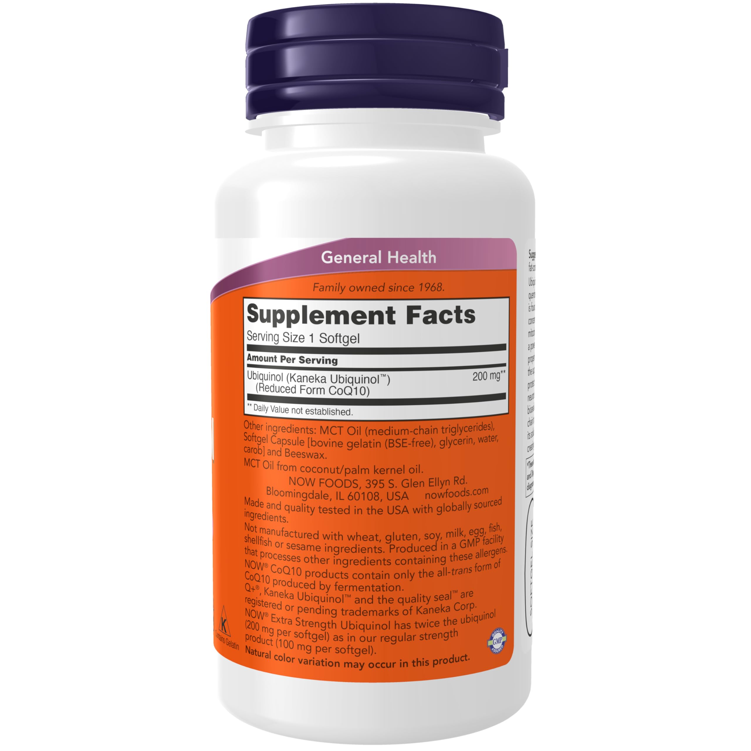 Ubiquinol actif NOW Foods, formulation haute biodisponibilité avec huile MCT