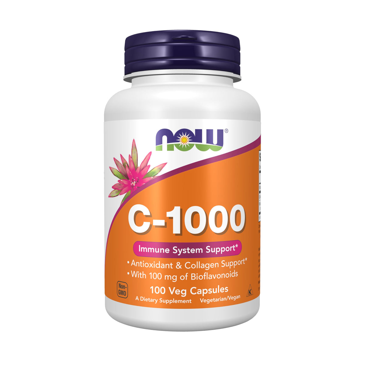 NOW Foods Vitamine C-1000 en bouteille avec biodisponibilité et antioxydants.
