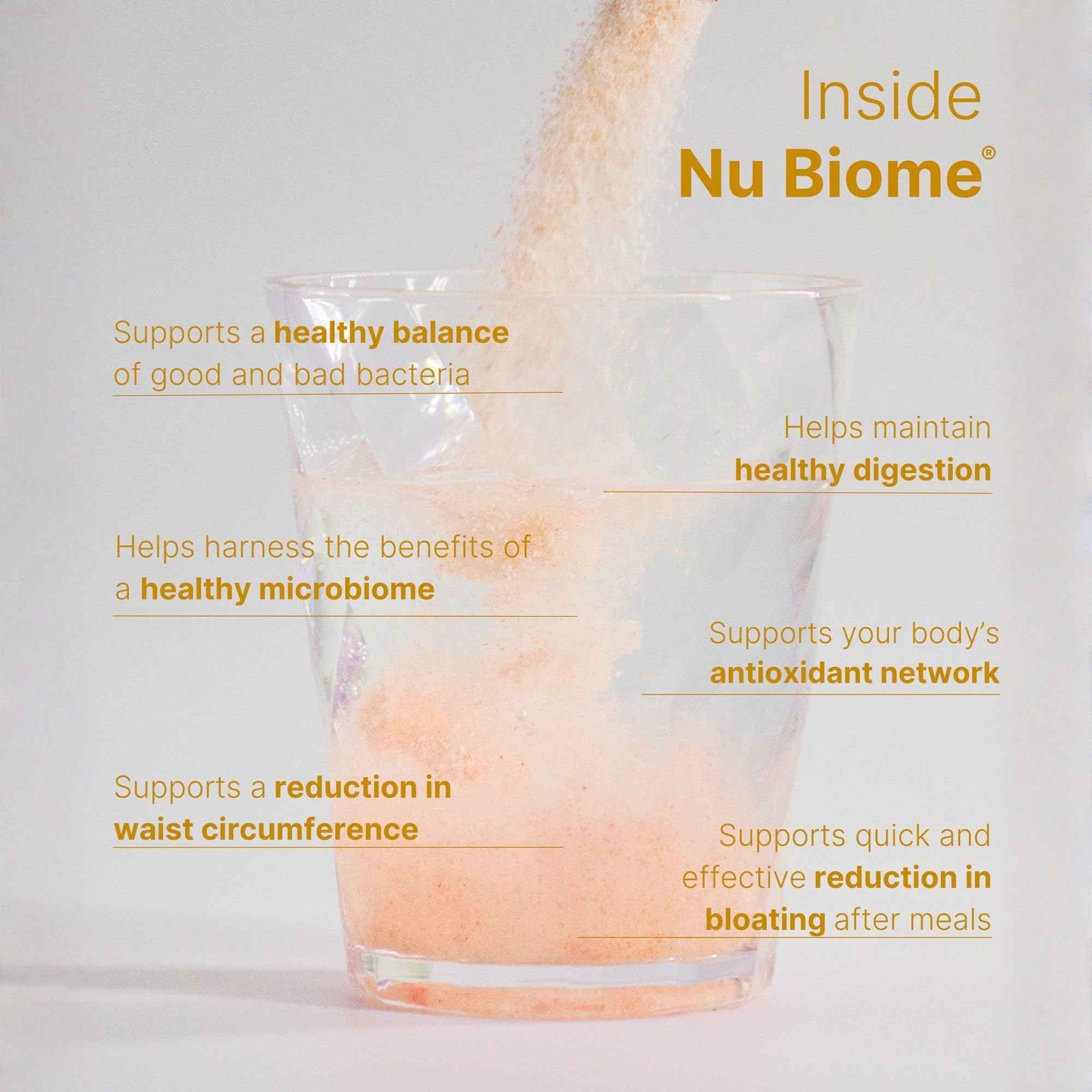 Nu Skin Nu Biome – étiquette ingrédients, prébiotiques et antioxydants pour le quotidien.