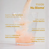 Nu Skin Nu Biome – étiquette ingrédients, prébiotiques et antioxydants pour le quotidien.