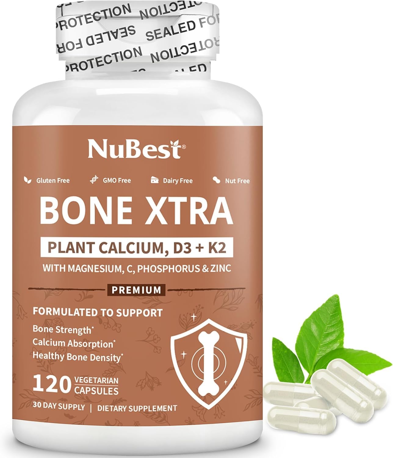 NuBest Bone Xtra : bouteille montrant la formule végétale pour le soutien des os