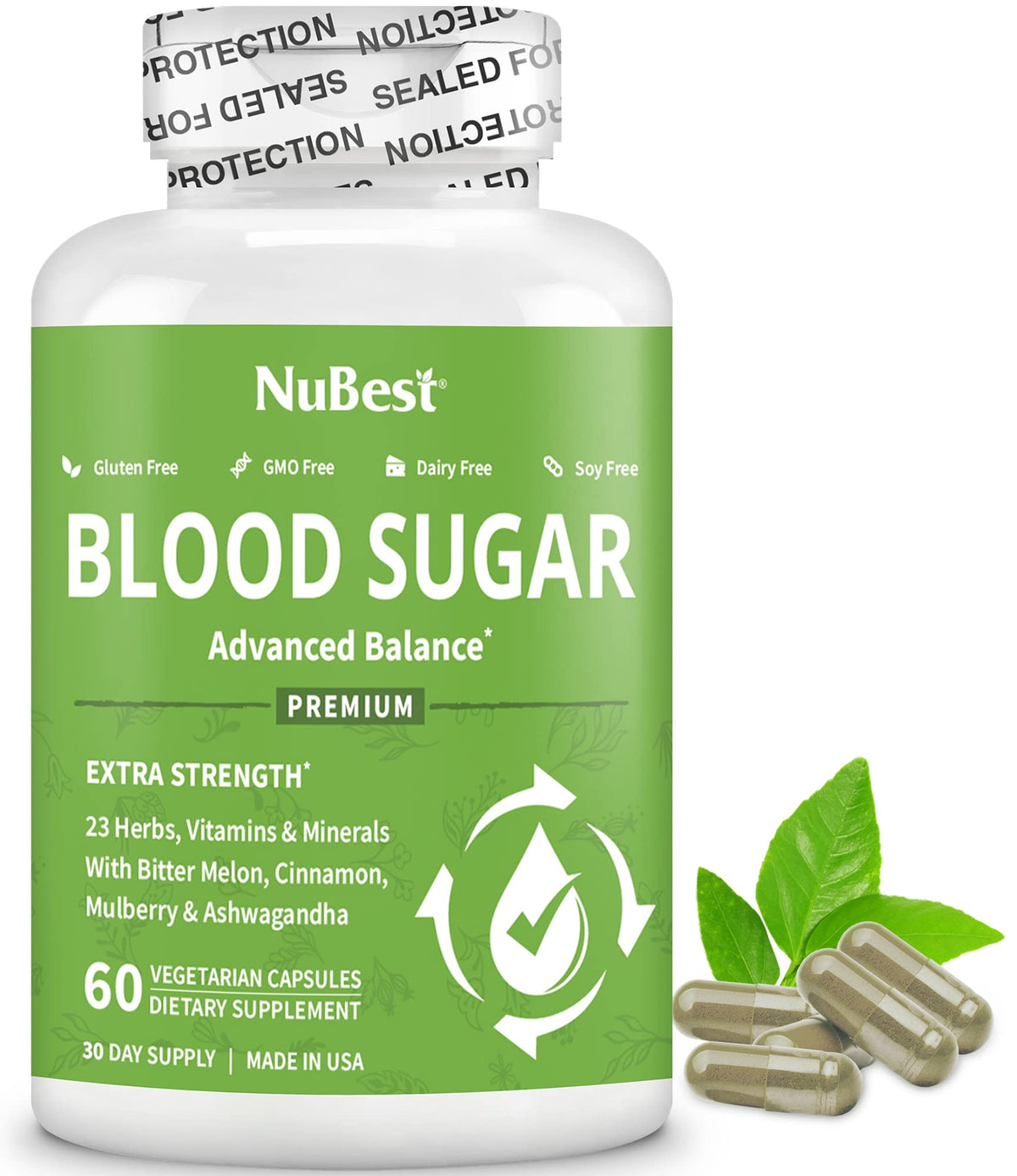 NuBest Sucres Sanguins montre une bouteille évoquant l'équilibre et l'énergie.