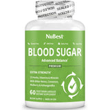 Étiquette de NuBest Sucres Sanguins avec informations claires sur la bouteille.