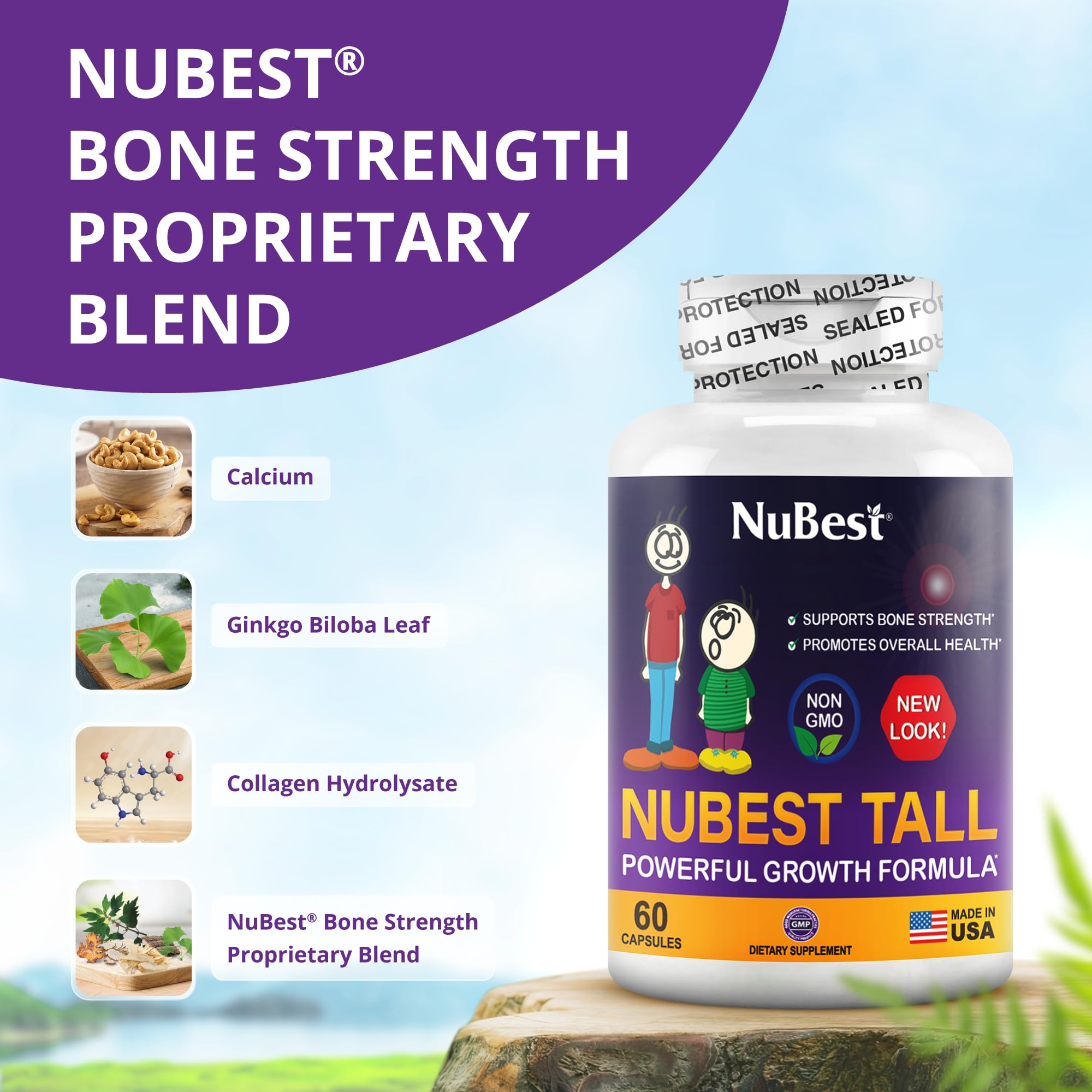 NuBest Tall: emballage externe montrant les capsules faciles à prendre.