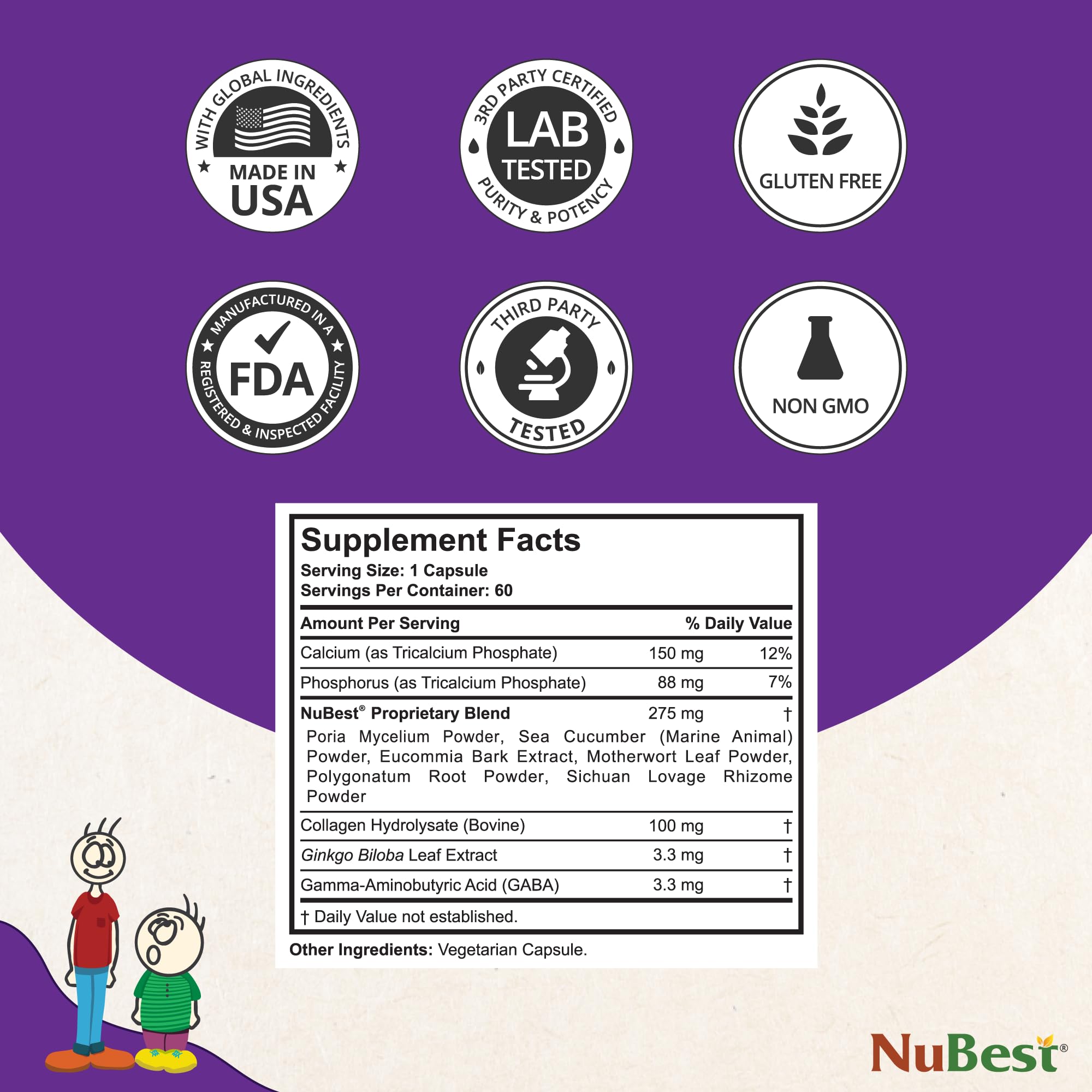 NuBest Tall: ingrédients calcium et collagène pour un soutien osseux durable.