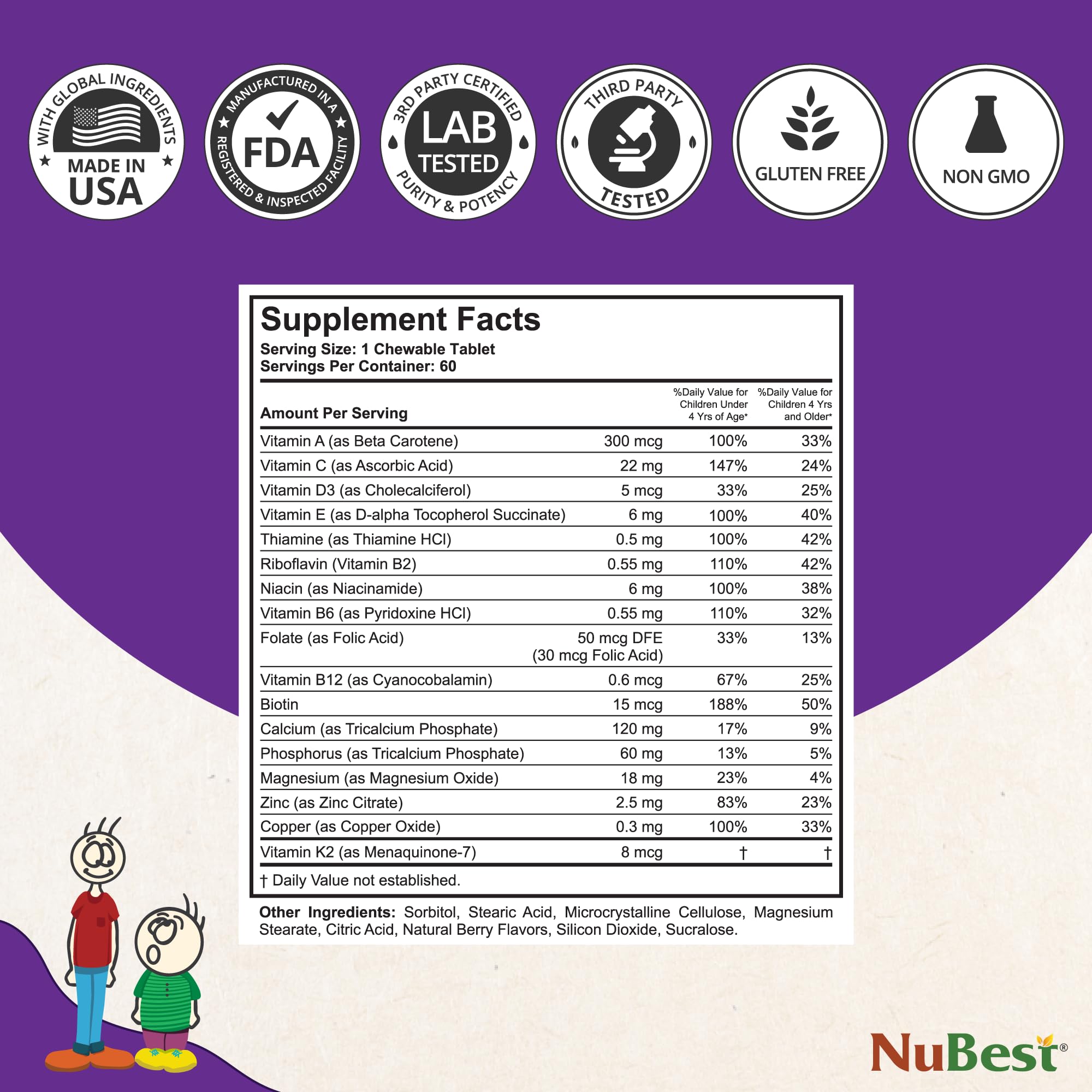 NuBest Tall Kids, composition vitamine et minéraux pour la croissance des os et la vitalité.