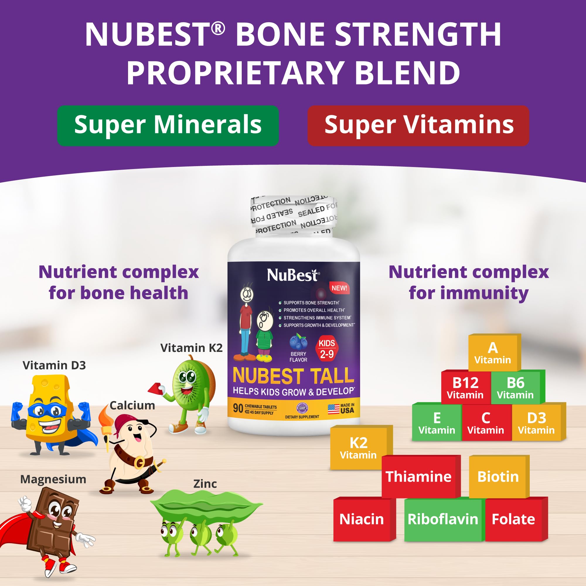 NuBest Tall Kids – gommes en formes animales, faciles à prendre.