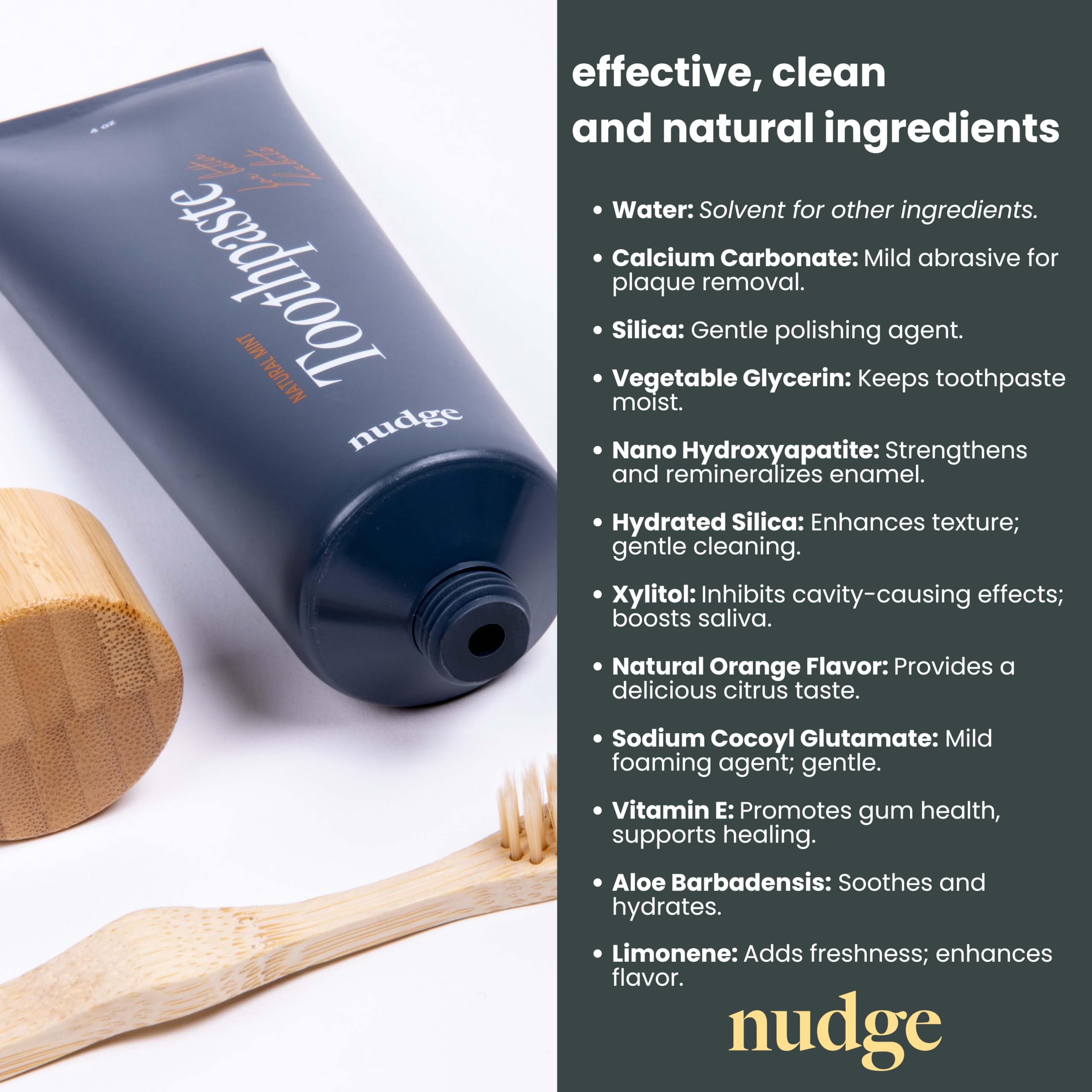 Nudge dentifrice orange frais, parfum délicat et expérience de brossage agréable.