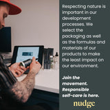 Nudge routine quotidienne, tube et texture légère promettant fraîcheur durable.