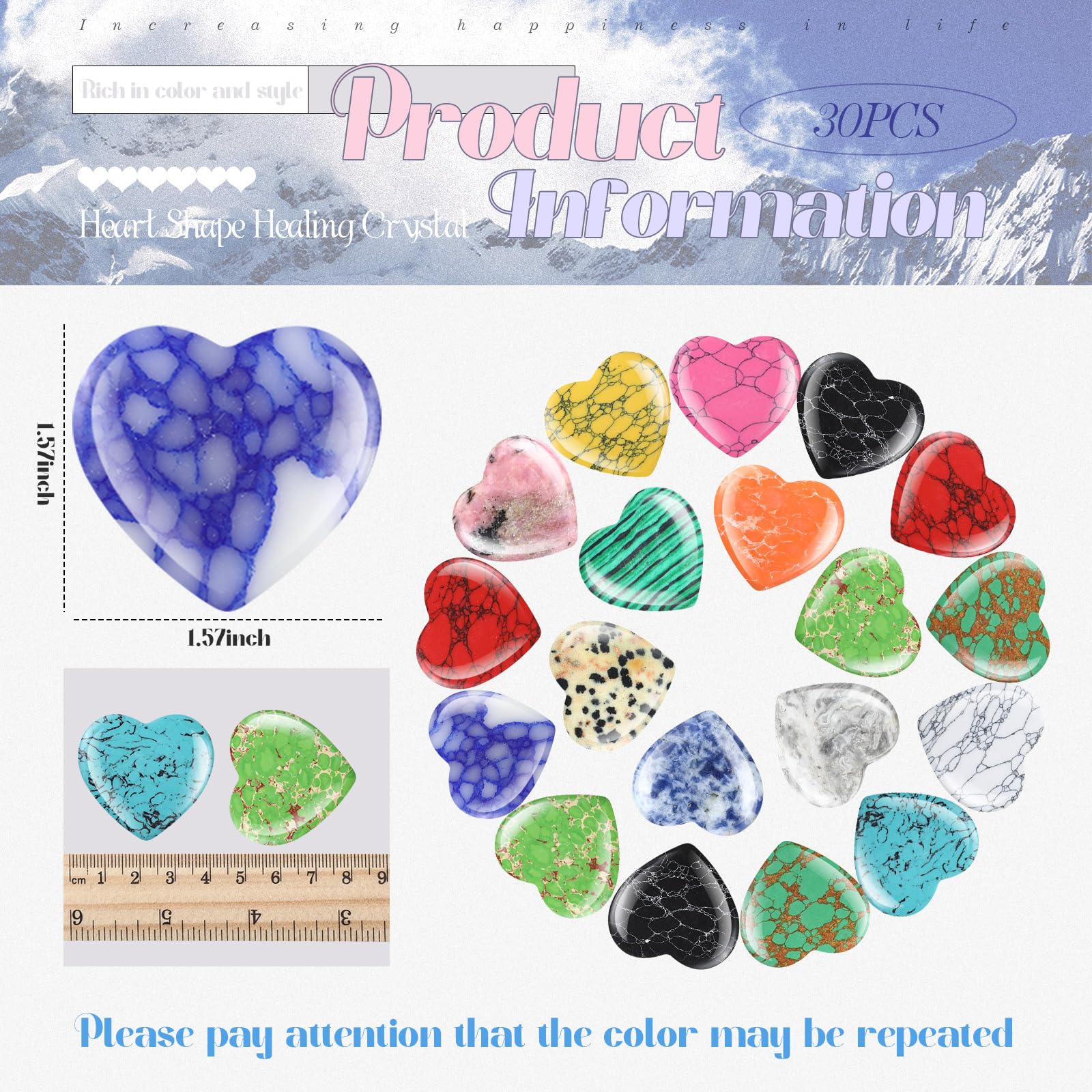 Nuenen – ensemble de 30 coeurs en quartz, parfait pour déco et cadeaux.