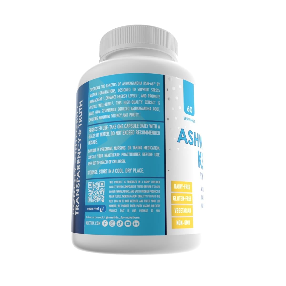 Capsule Ashwagandha KSM 66 avec BioPerine, absorption améliorée.