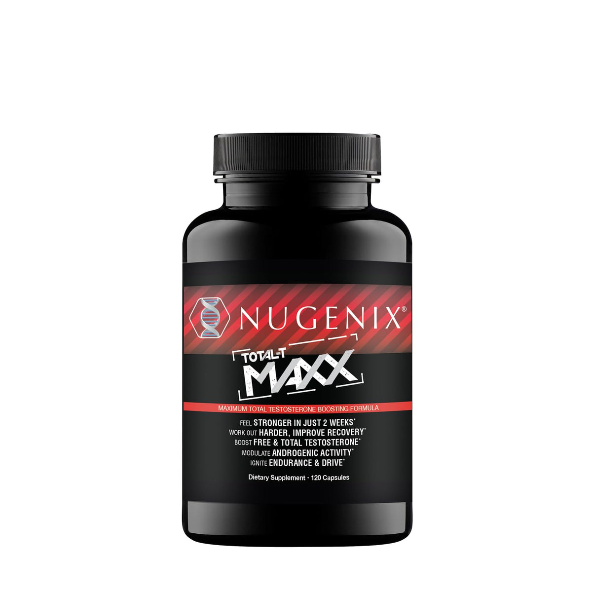 Nugenix Total-T Maxx, bouteille visible, soutien potentiel d'énergie lors de l'entraînement.
