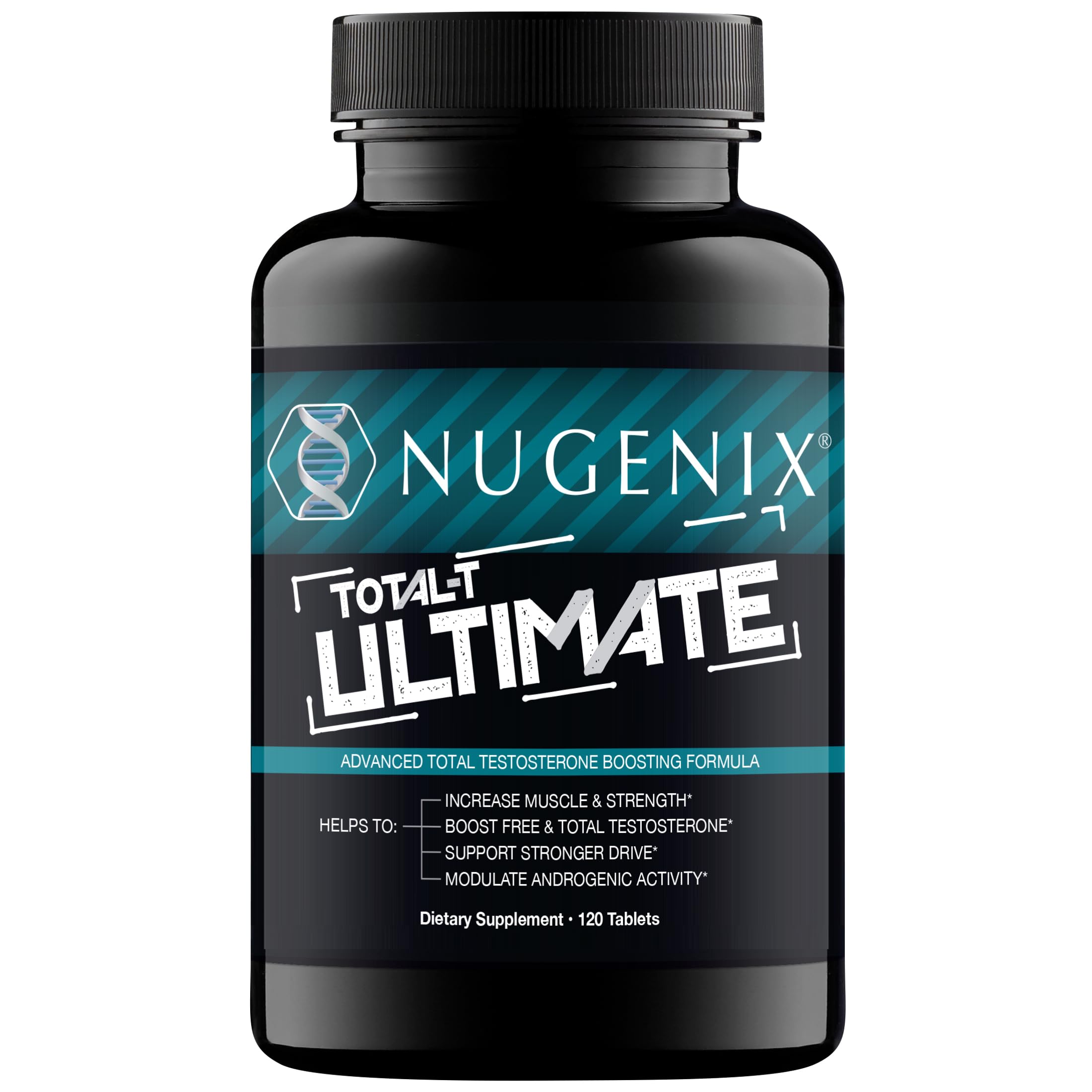 Nugenix Total-T Ultimate : bouteille et étiquette visibles pour une prise quotidienne simple.
