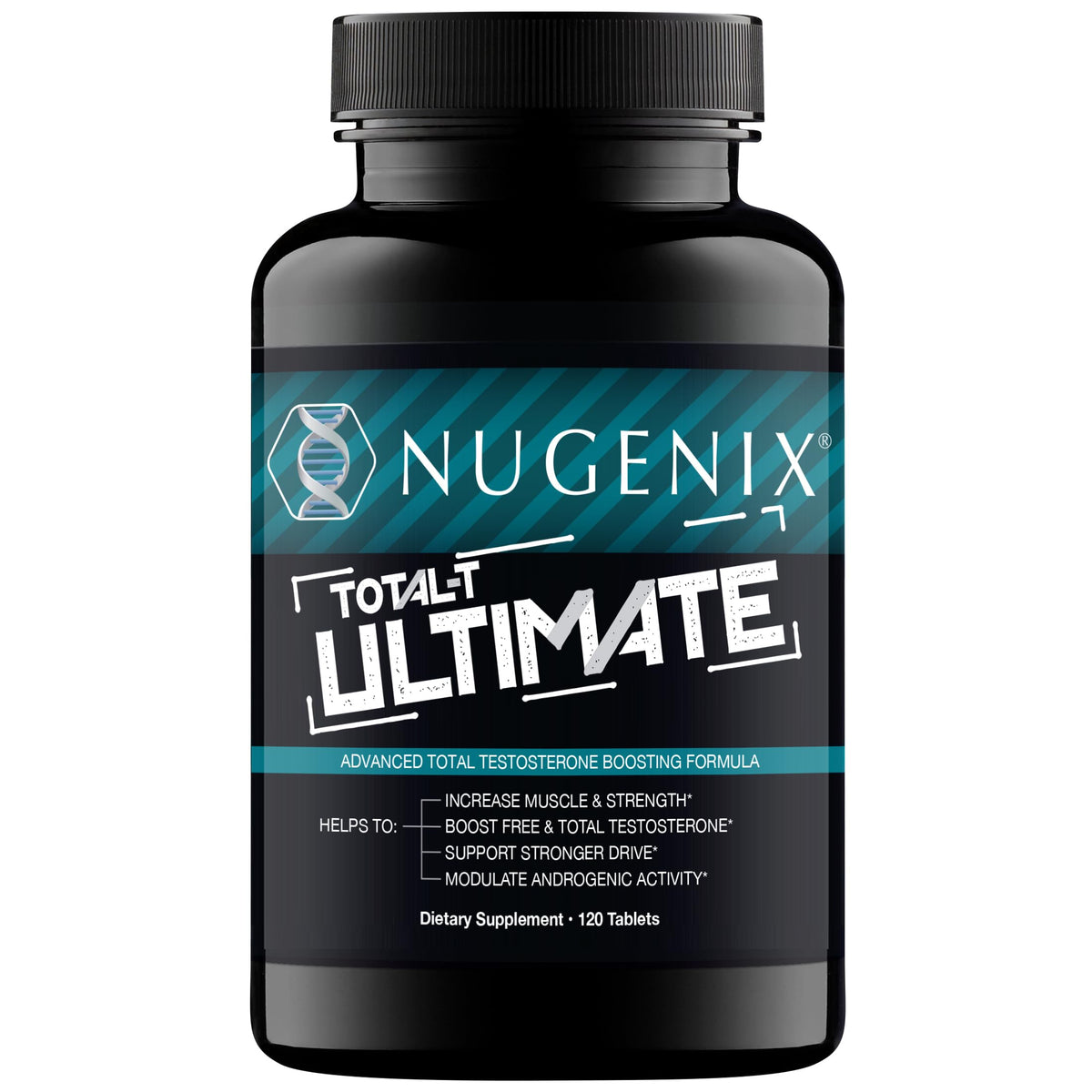Nugenix Total-T Ultimate : bouteille et étiquette visibles pour une prise quotidienne simple.