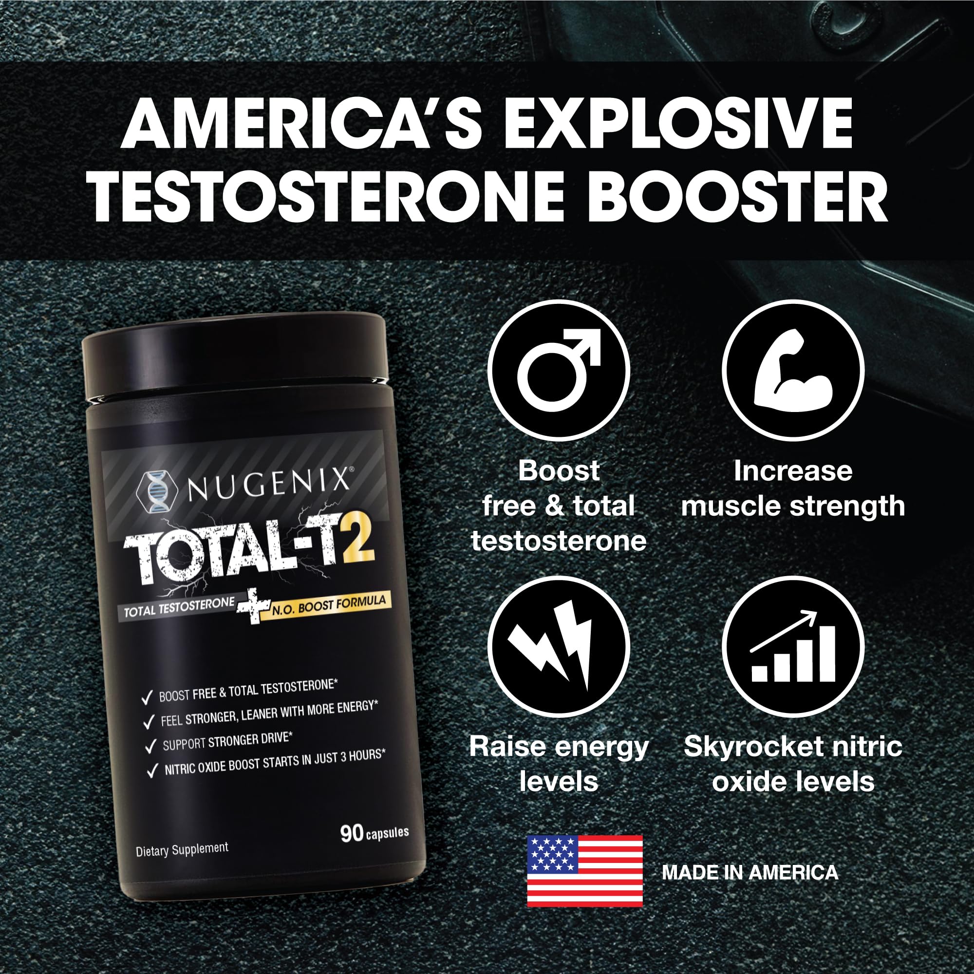 Nugenix Total-T2 — étiquette claire présentant les ingrédients et les dosages.