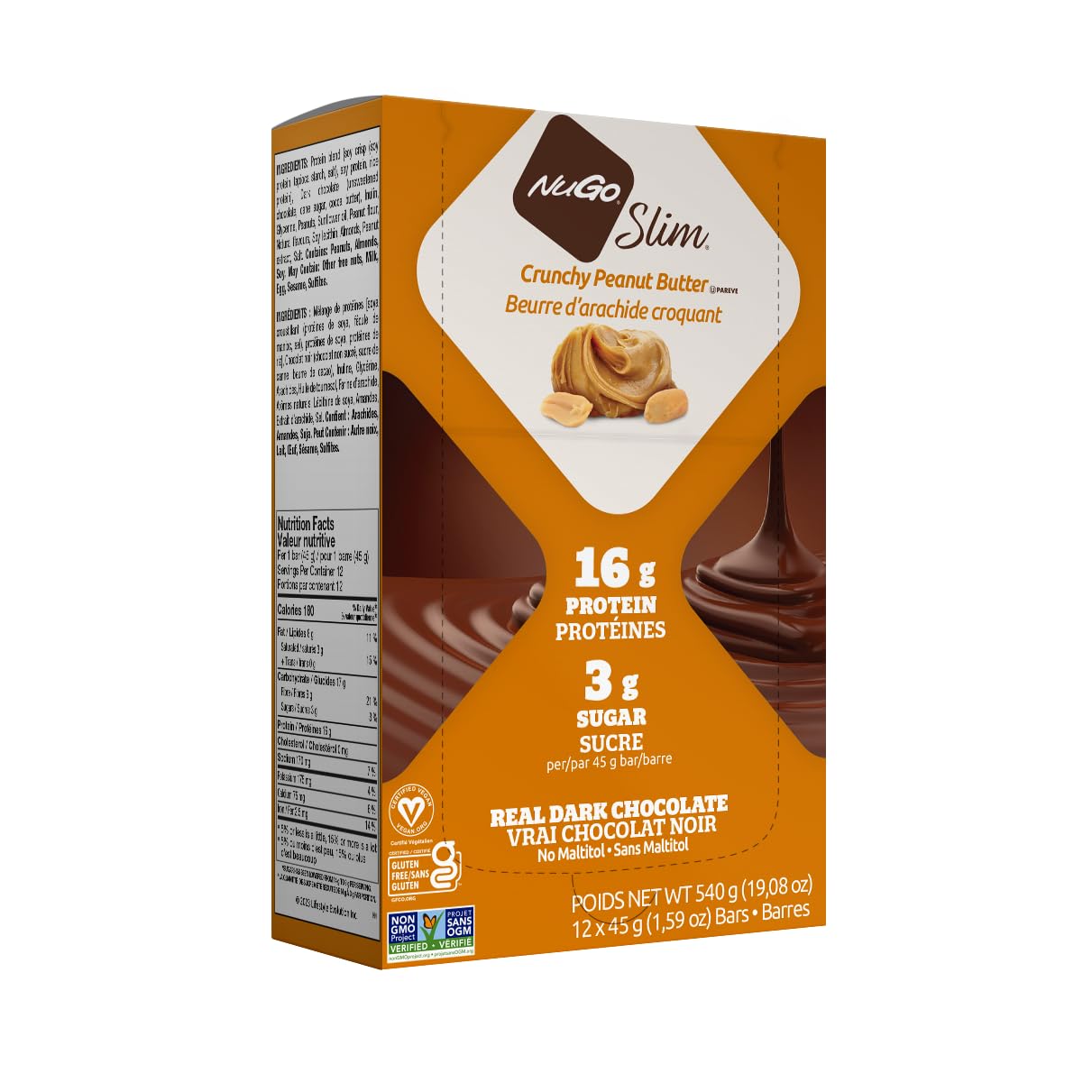 Barre NuGo croustillante au beurre de cacahuète, pack de 12 pratique pour le quotidien.