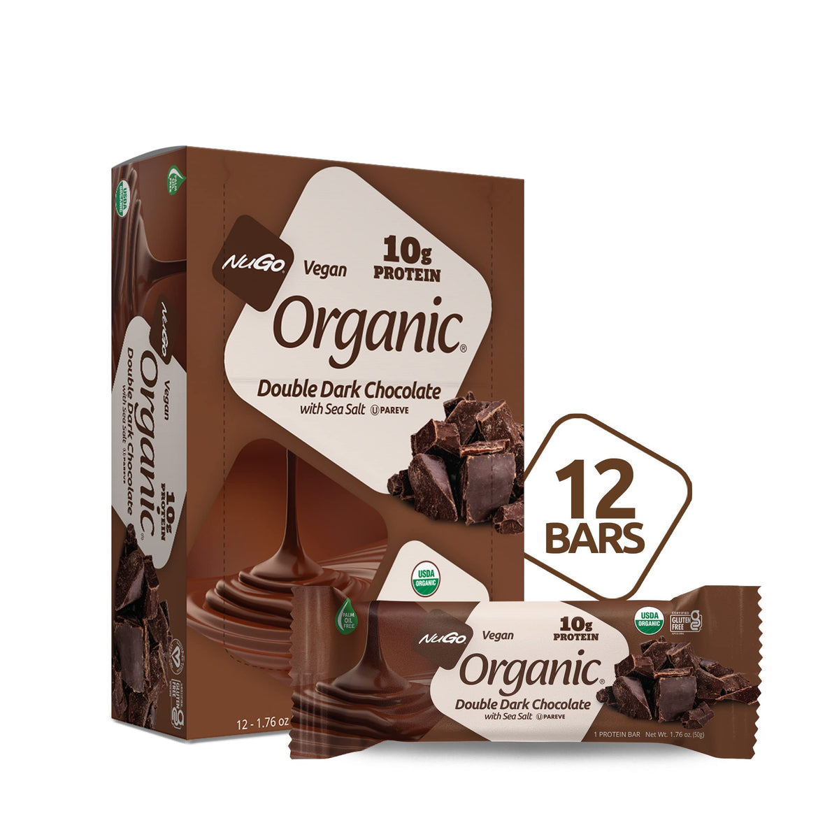 NuGo Organic barre protéinée végétale 10 g pour énergie durable.