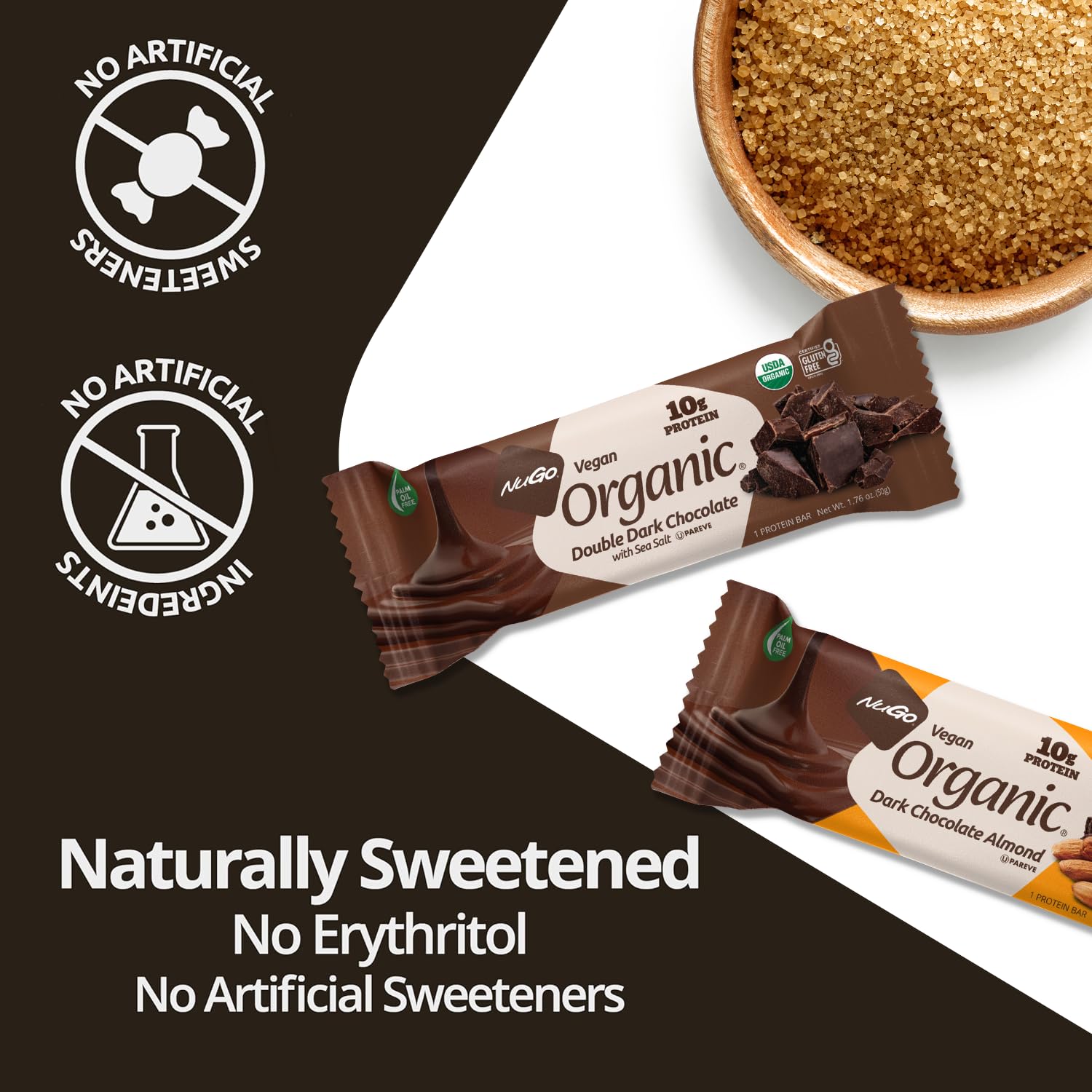 NuGo Organic ingrédients sans pesticides synthétiques et naturels.