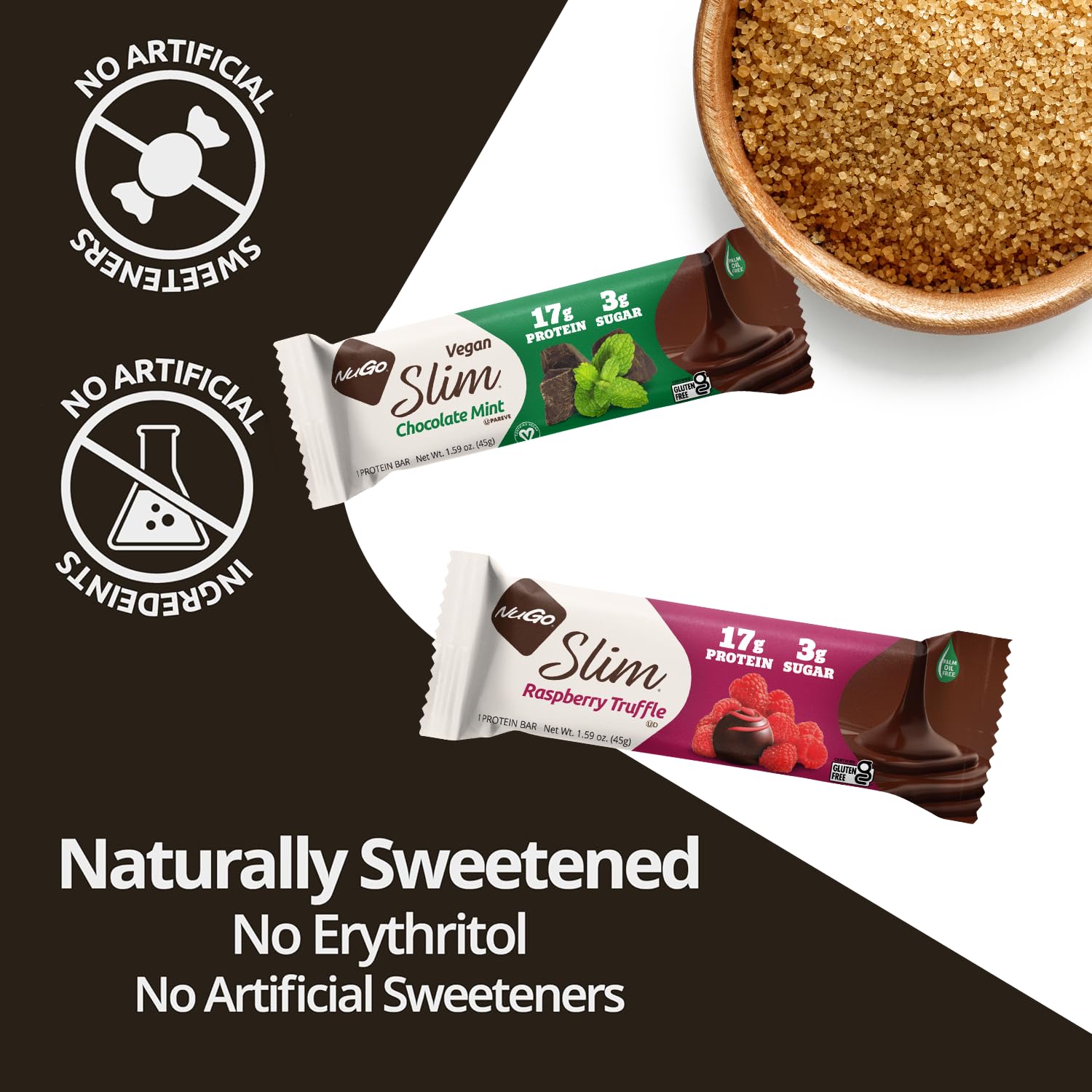 NuGo Slim Barre faible en sucre 3 g, encas raisonné et satisfaisant.
