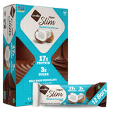 NuGo Slim Chocolat Noir et Noix de Coco Torréfiée, barre protéinée gourmande et faible en sucre.