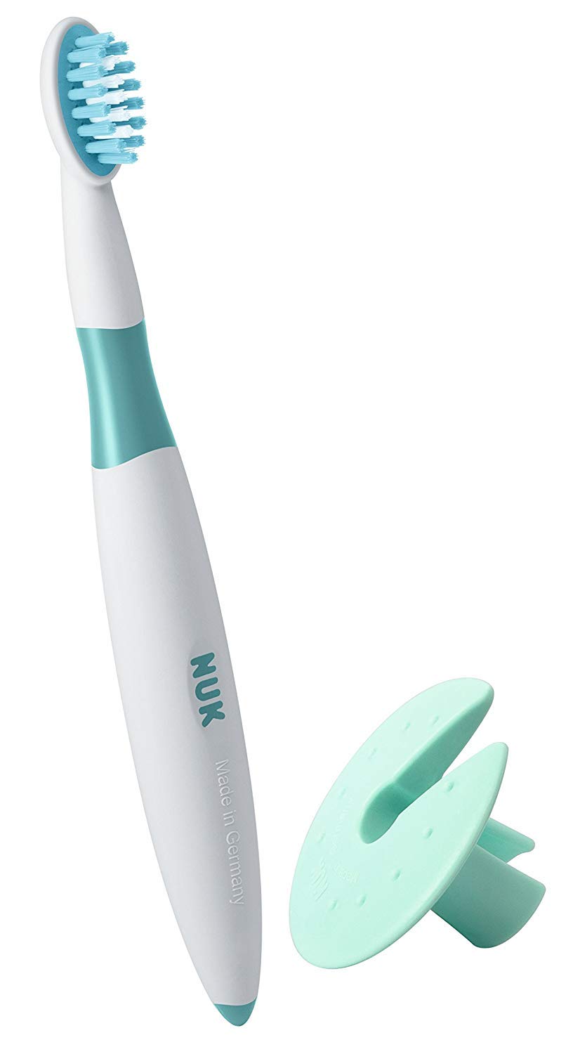 NUK brosse d'apprentissage avec anneau protecteur pour sécurité lors du brossage
