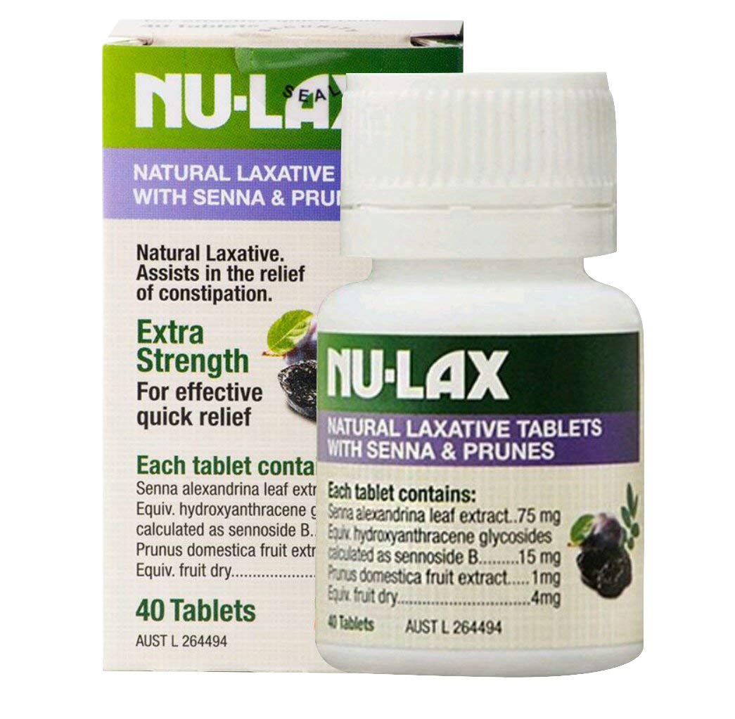 NULAX comprimés laxatifs naturels avec sénna et prune, soutien doux du transit intestinal.