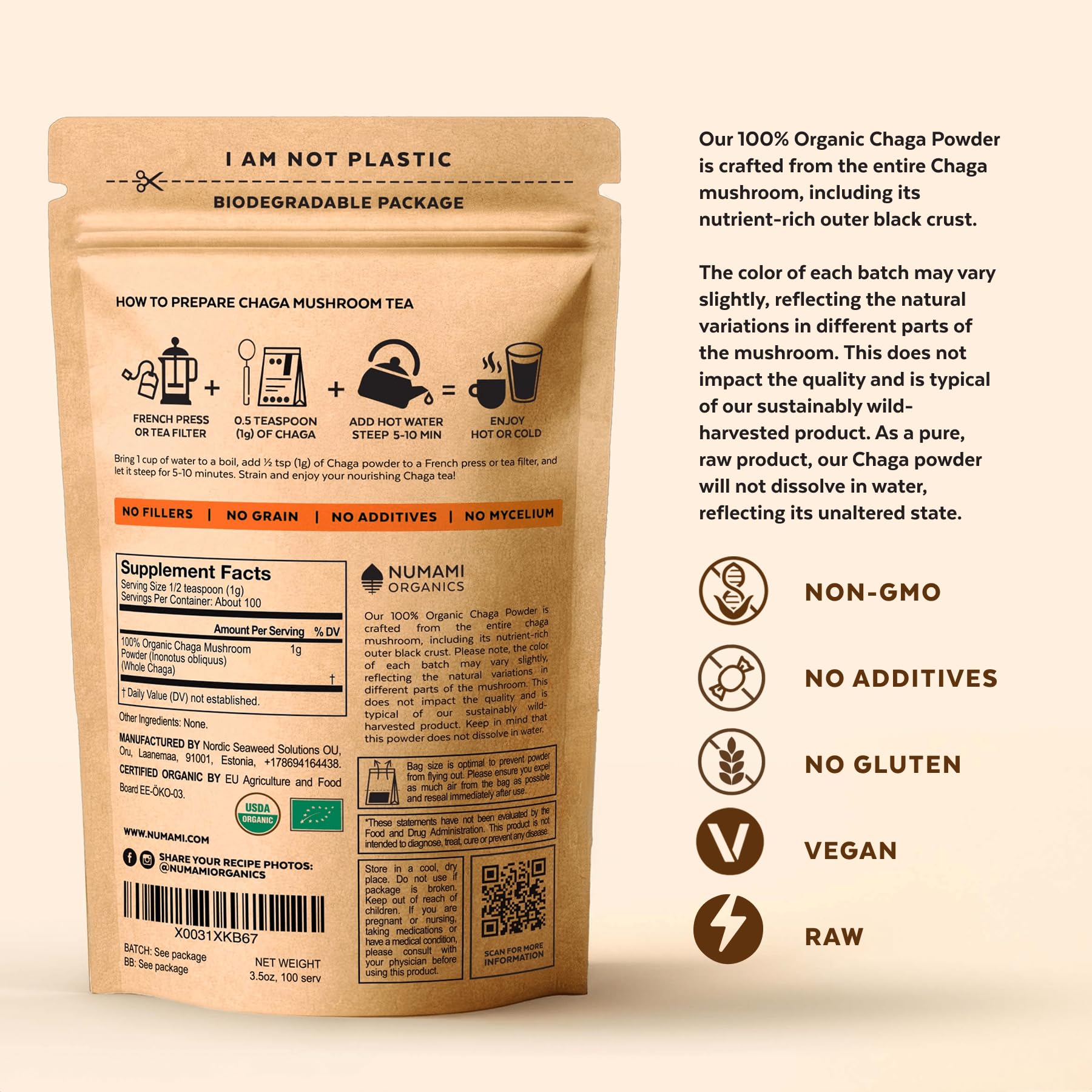 Numami Chaga - récolte durable en Europe, empreinte écologique maîtrisée.