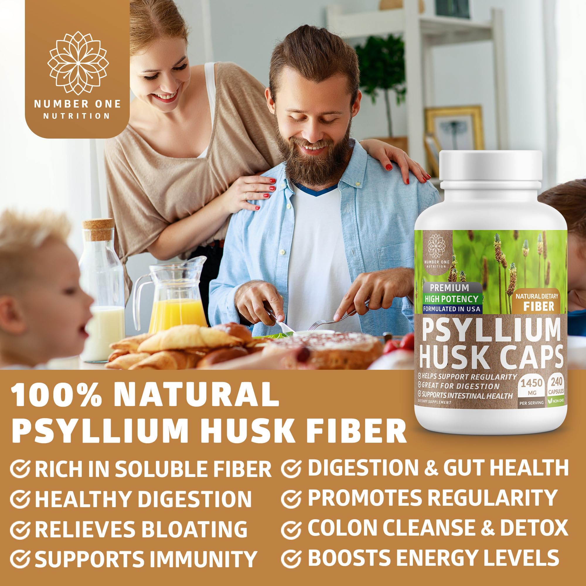 Capsules N1N Psyllium avec verre d'eau pour l'hydratation quotidienne