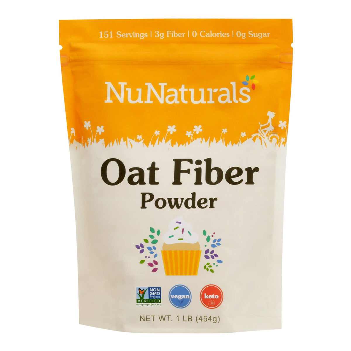 NuNaturals fibre d'avoine en poudre dans son emballage pratique.