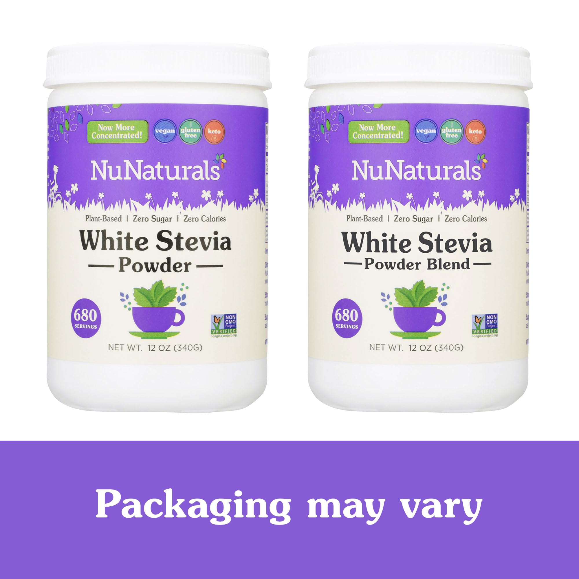 Nunaturals Poudre Stevia Blanche – ingrédients naturels et sans additifs.