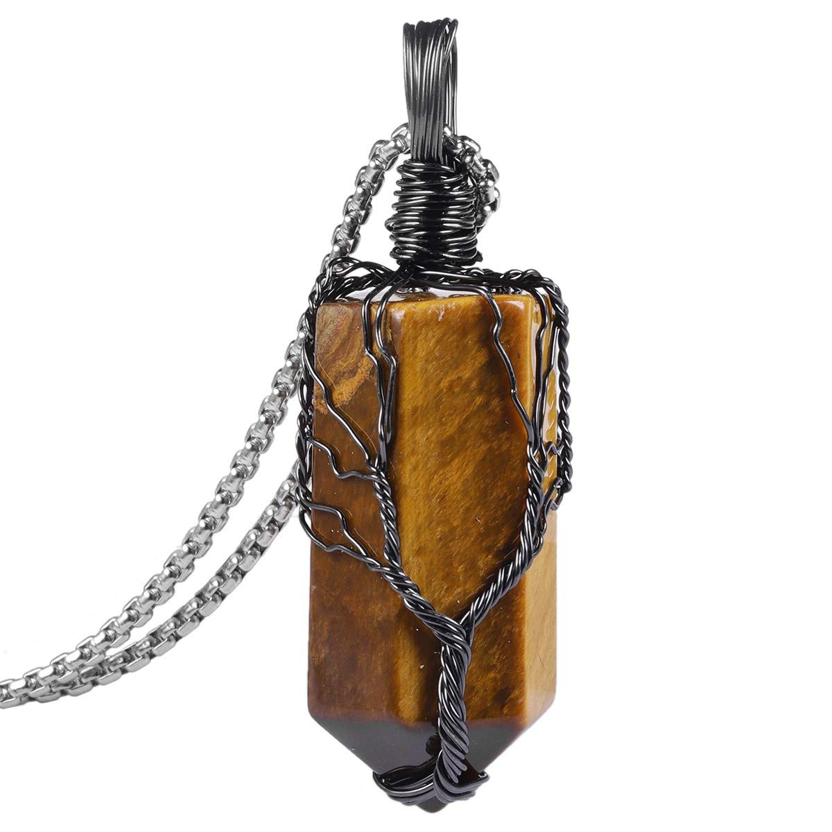 Pendentif Nupuyai œil-de-tigre hexagonal, pierre naturelle, idéal pour la méditation