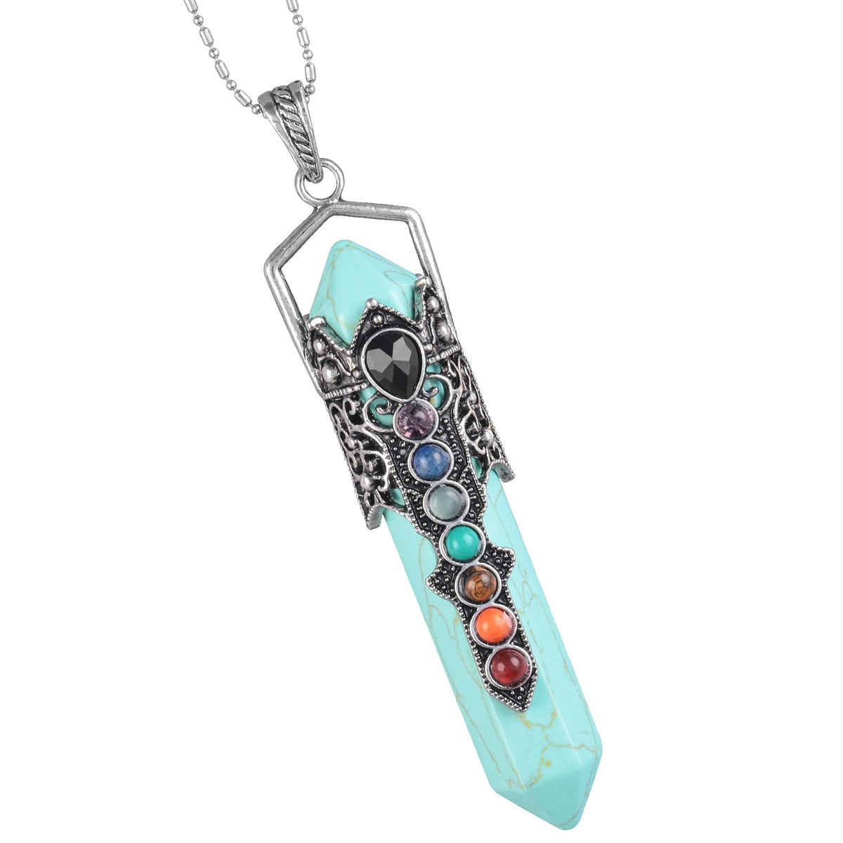 Pendentif Nupuyai pointe cristal hexagonal bleu, élégance quotidienne.