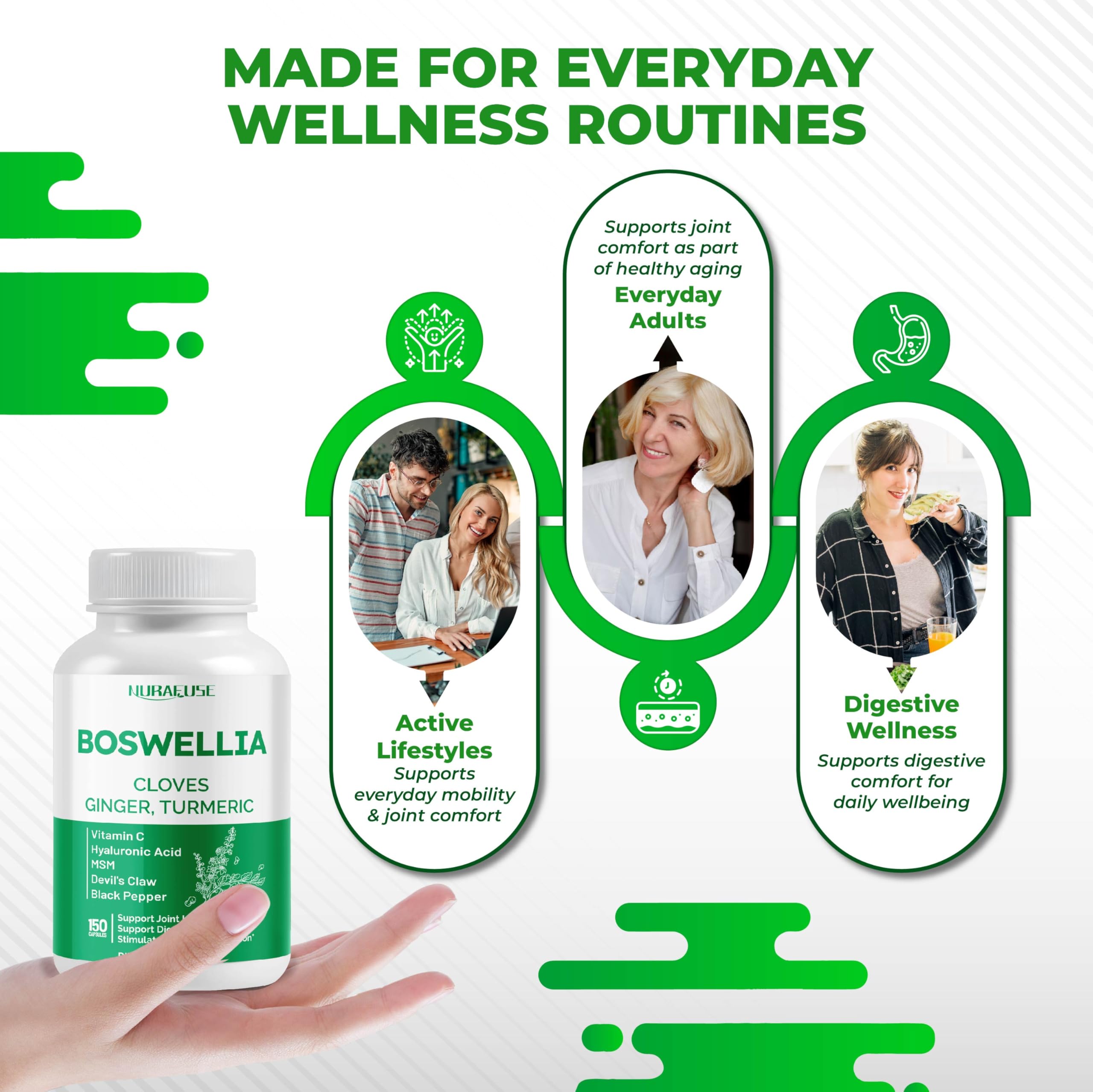 NURAFUSE Boswellia - capsule posée, routine de bien-être simplifiée au quotidien.